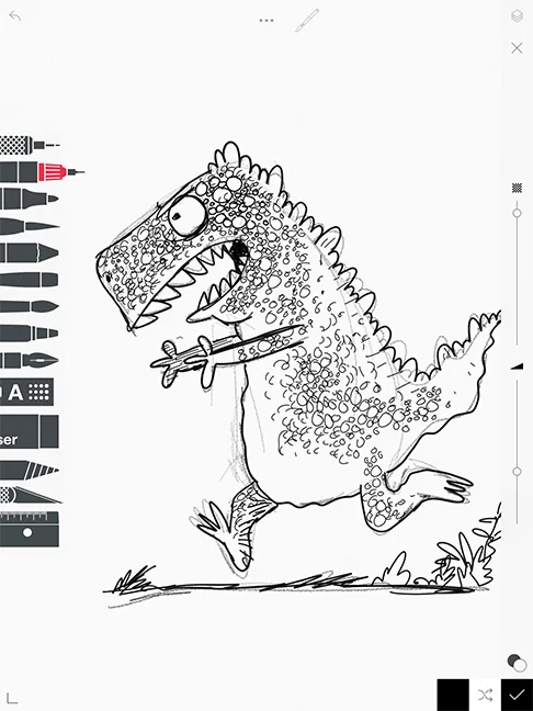 The tools are easily accessible and the controls for brush size and opacity are always on your right, but can be easily hidden with an always on screen icon.