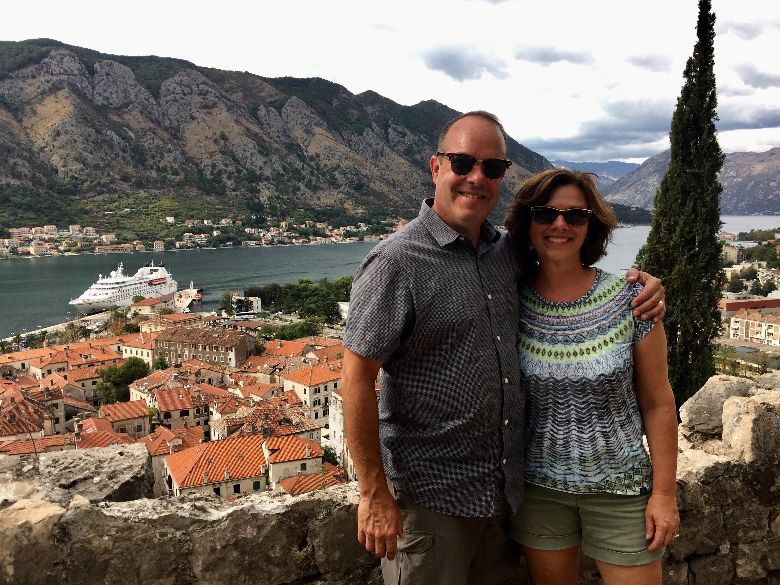 From the top of Kotor, Montenegro looking down with our ship in the background