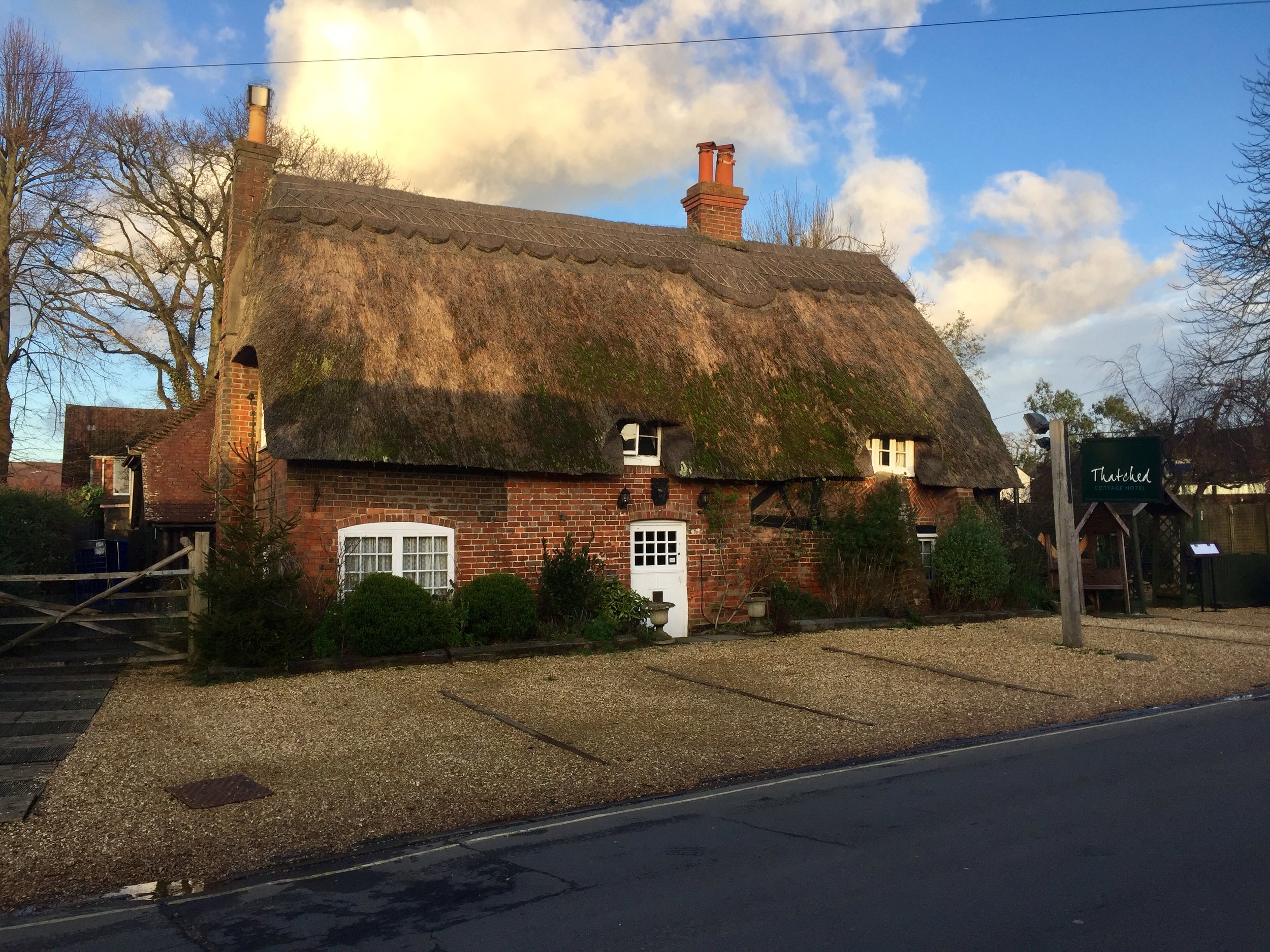 Our home in February, built in 1627, The Thatched Cottage