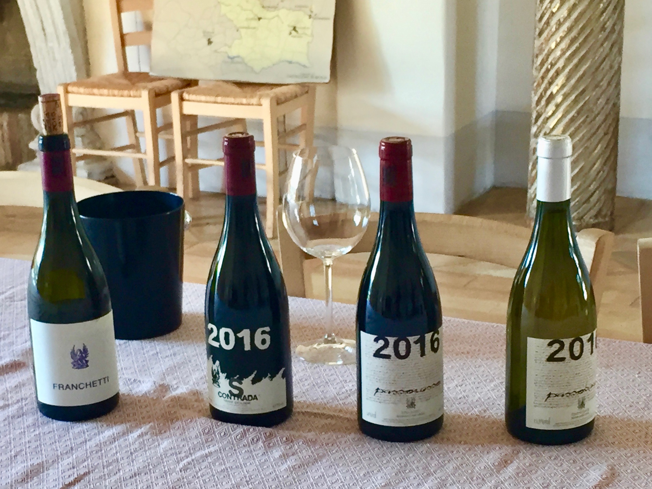 The wines from our tasting at Franchetti on Etna, Sicily