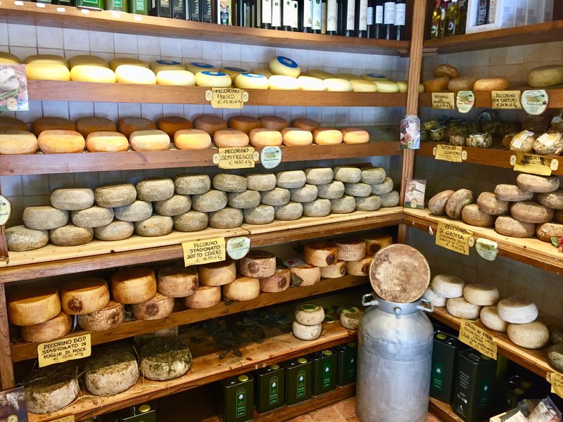 Some of the famous Pecorino cheese in Pienza