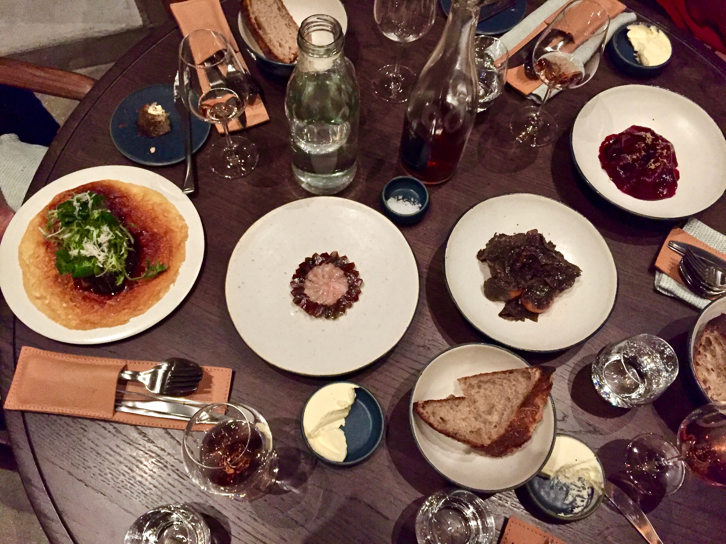 Our table at Restaurant 108 in Copenhagen, Denmark