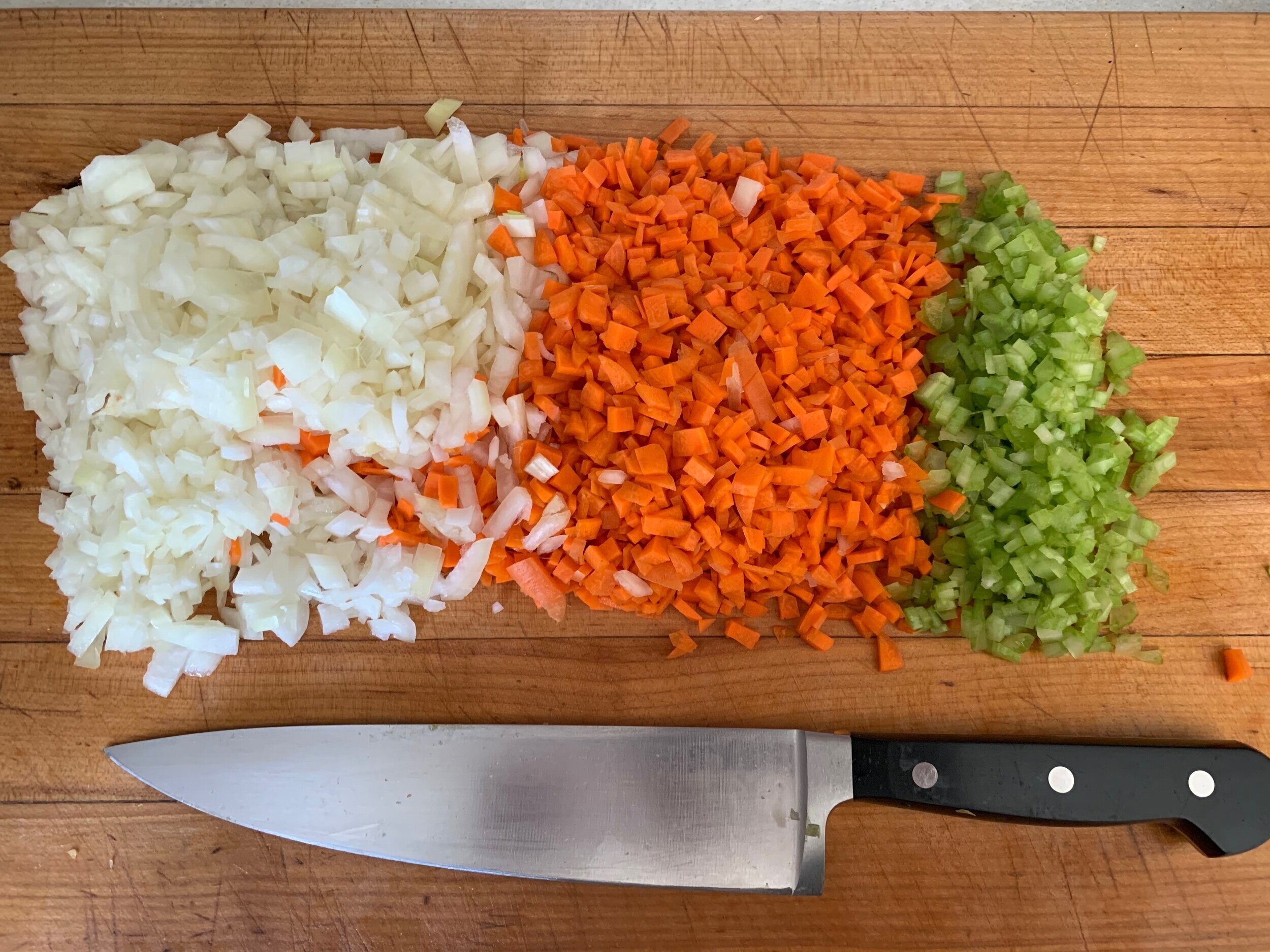 Soffritto - a mix of diced onions, carrots, and celery