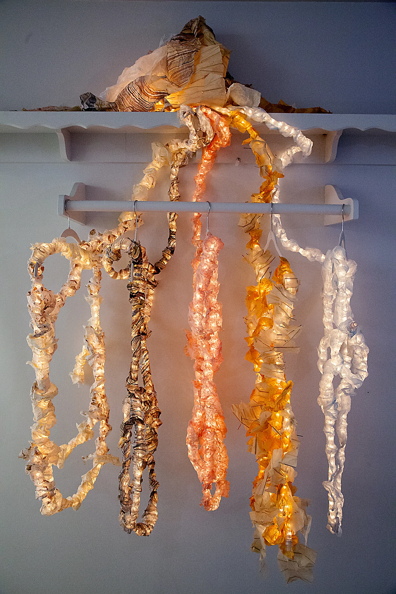 Tomorrow's Joy, 2016. Rope lighting, hand-made paper, wood.