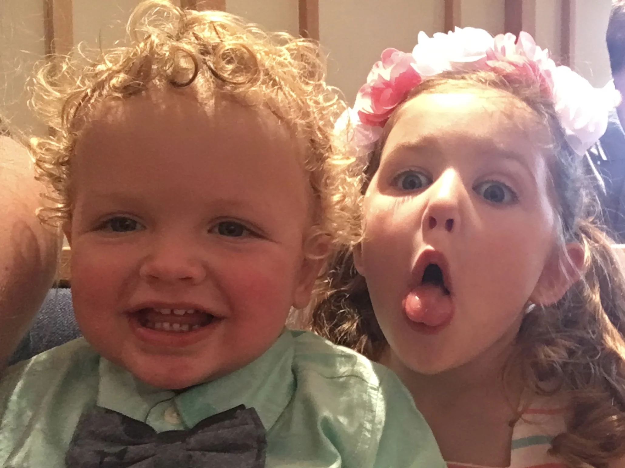 This is what happens when you get to church 20 minutes early to get a seat on Easter Sunday, and your kids steal your phone to take selfies.