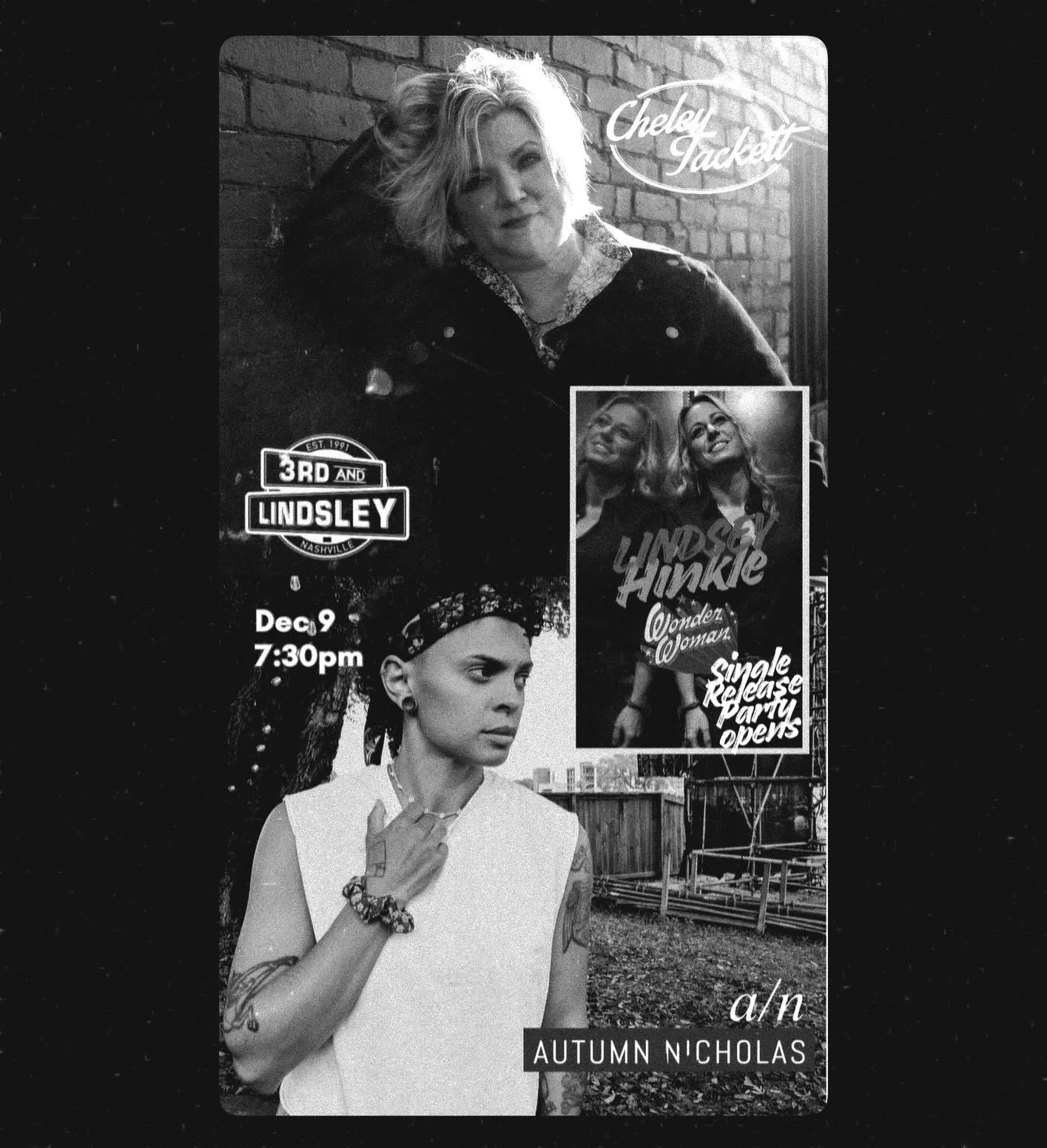 Added another badass woman to the line up. 
@lindseyhinklemusic 
&bull;
Dec 9th 
@3rdandlindsley 
@cheleytackett 
&bull;
Tickets 🎟️ selling fast. 
&bull;
&bull;
#live #nash #december #tistheseason #lgbtq #womenempowerment #art #music #joy