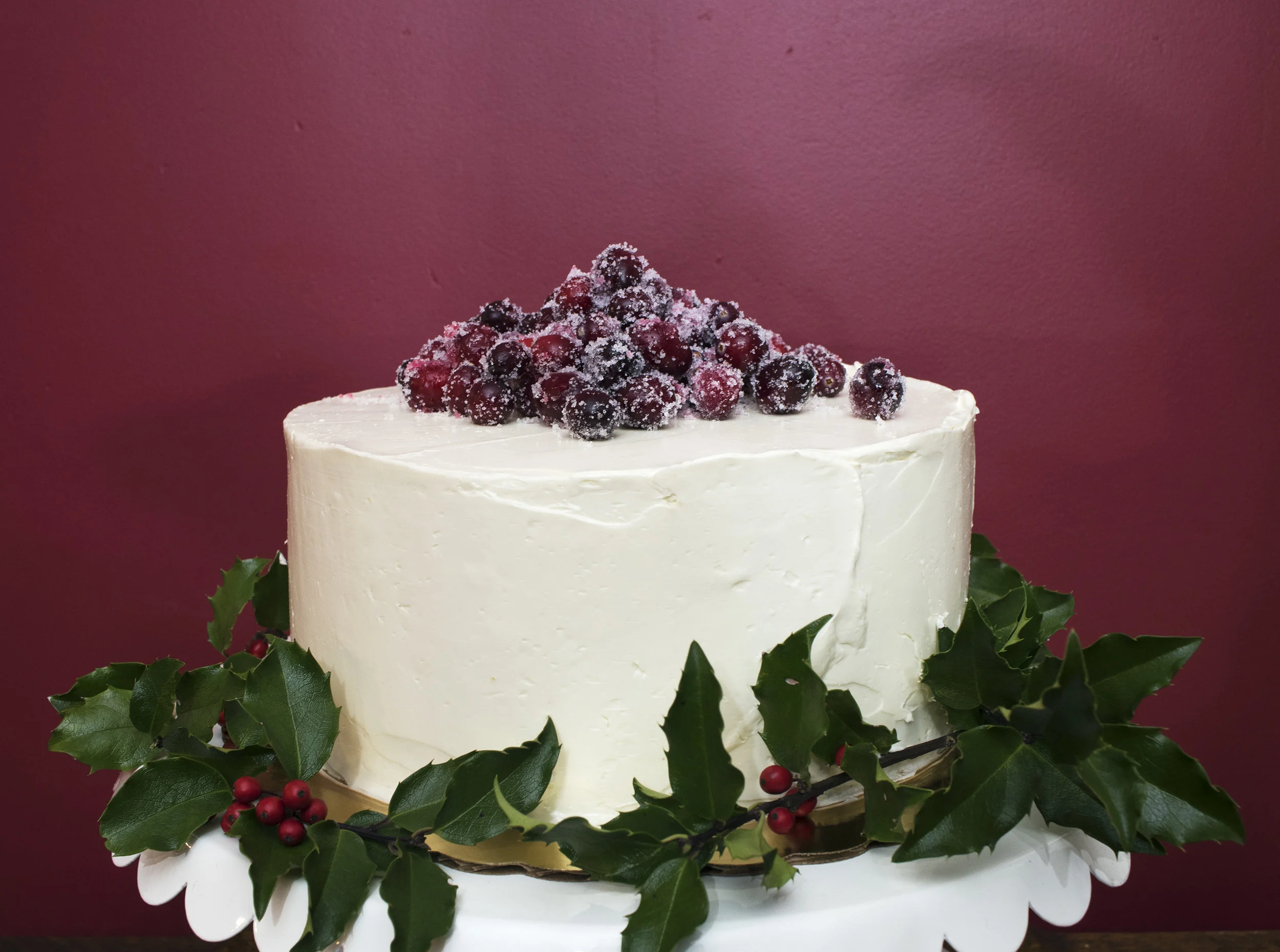Holiday cranberry vanilla cake with wild Northeast Creek cranberries