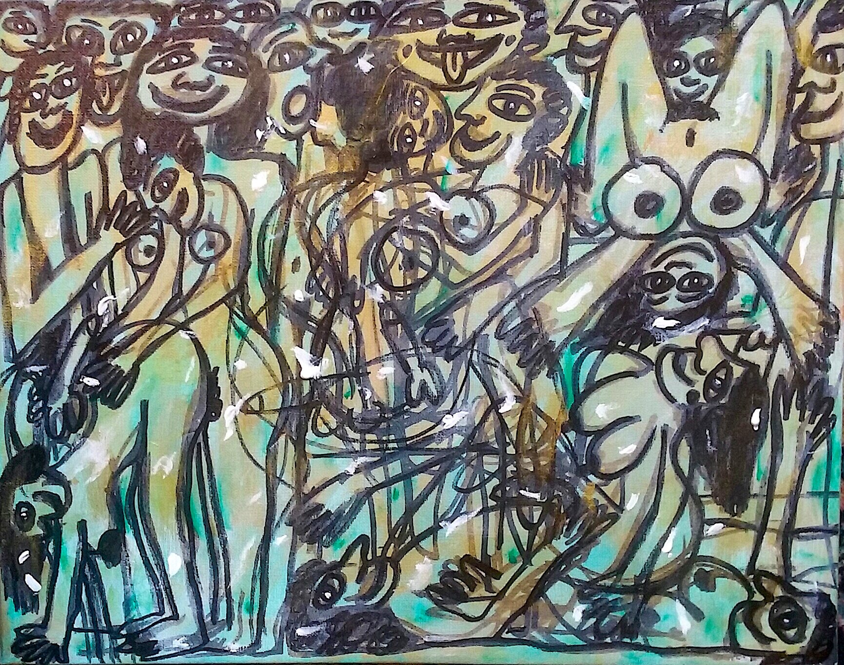 Boogie Nights, 2019. Oil, acrylic, ink on canvas. 16" x 20”.