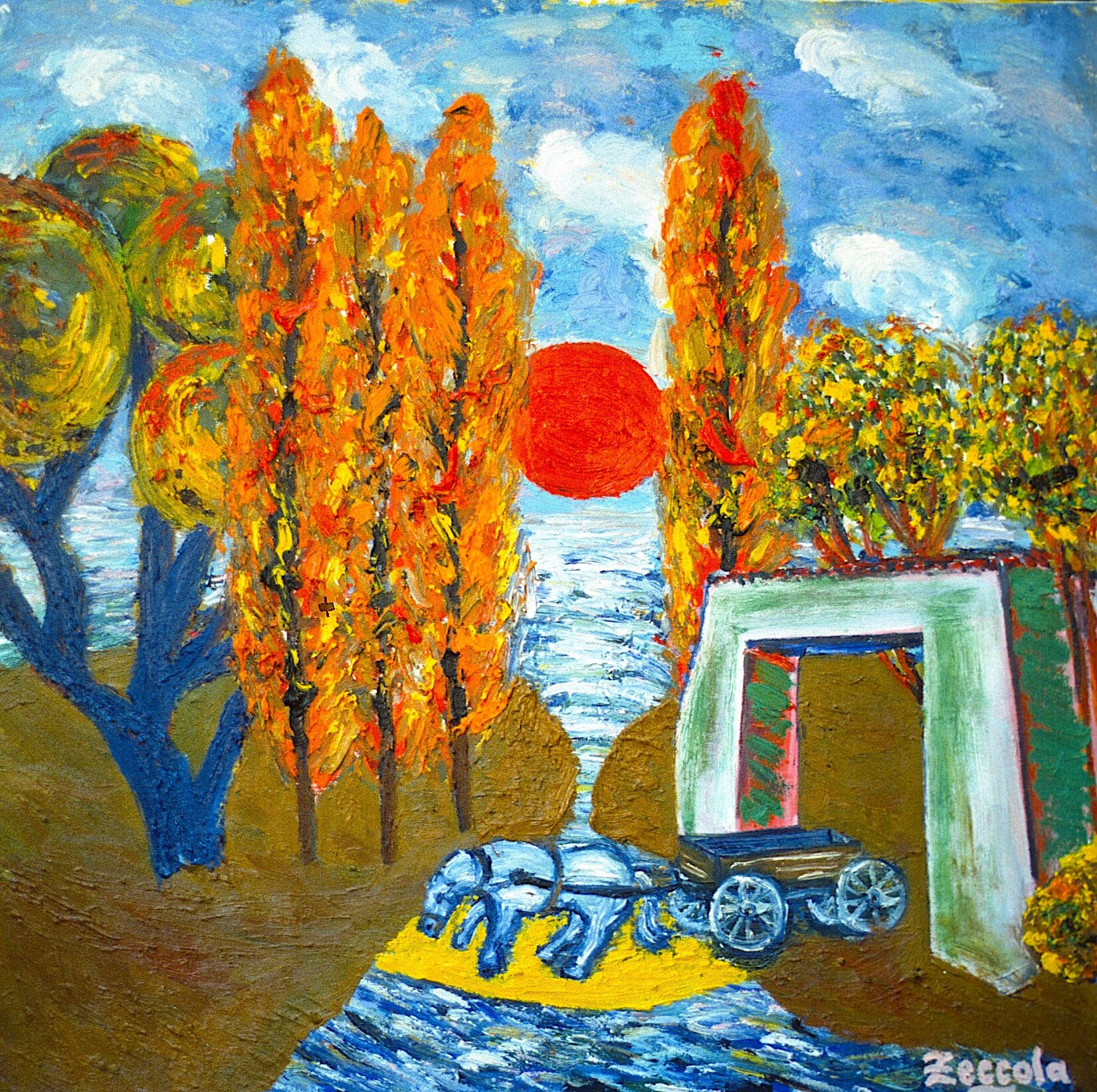 Tesuque Road, 2000. Oil, acrylic on canvas. 30” x 30”.