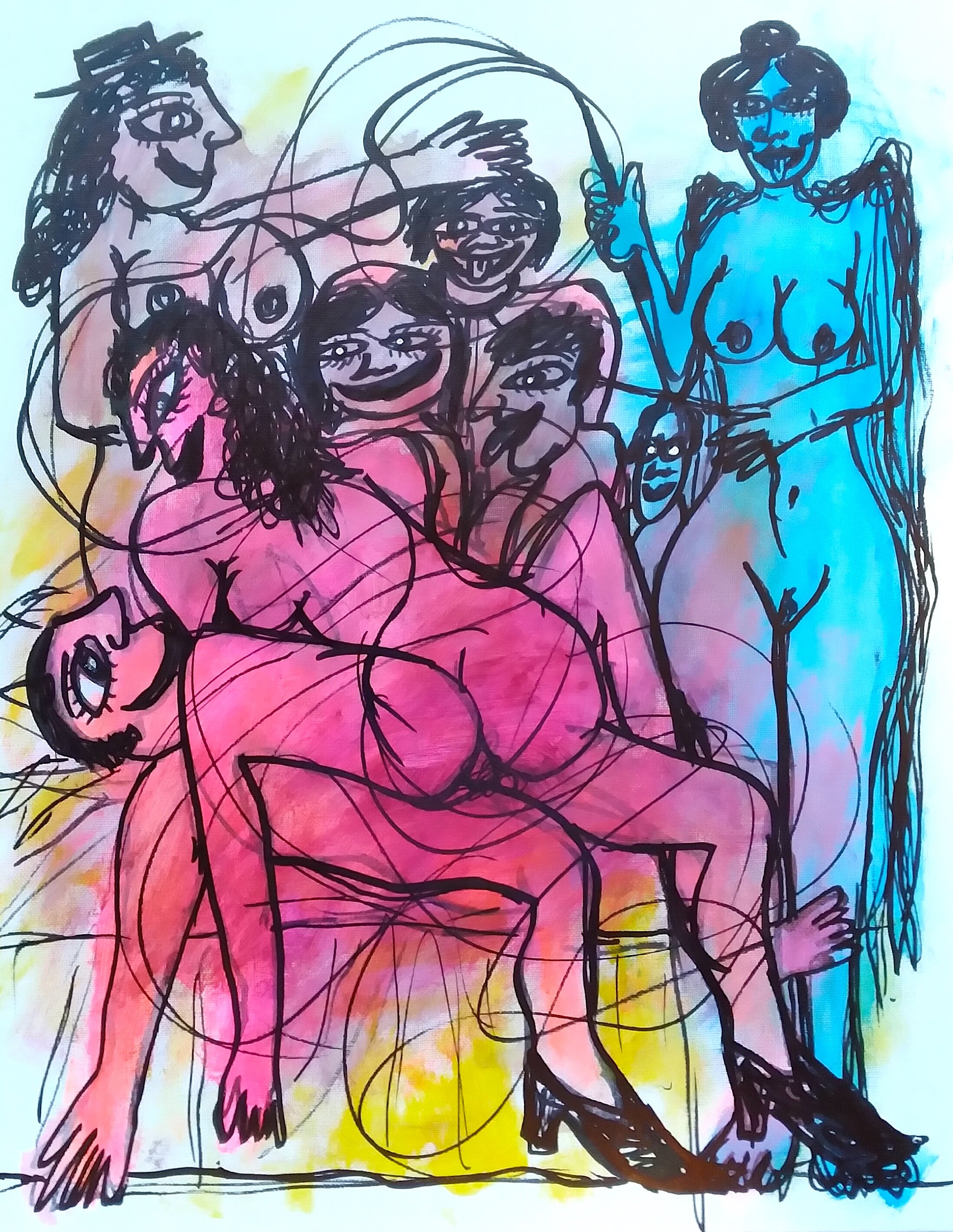 8 1/2 (After Fellini), 2019. Oil, acrylic, ink on canvas. 20” x 16”.