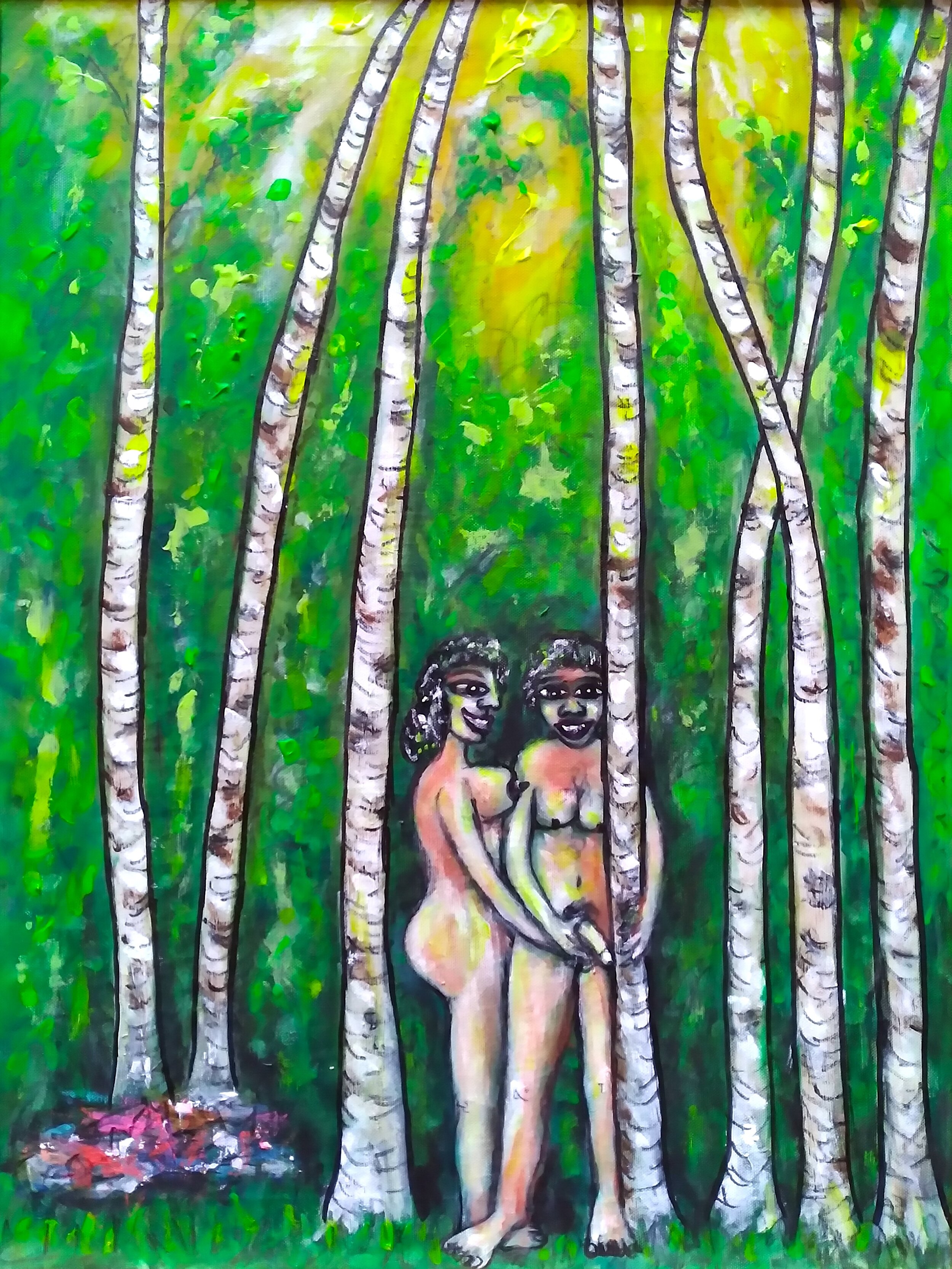 Into the Woods, 2019. Oil, acrylic on canvas. 24" x 18".