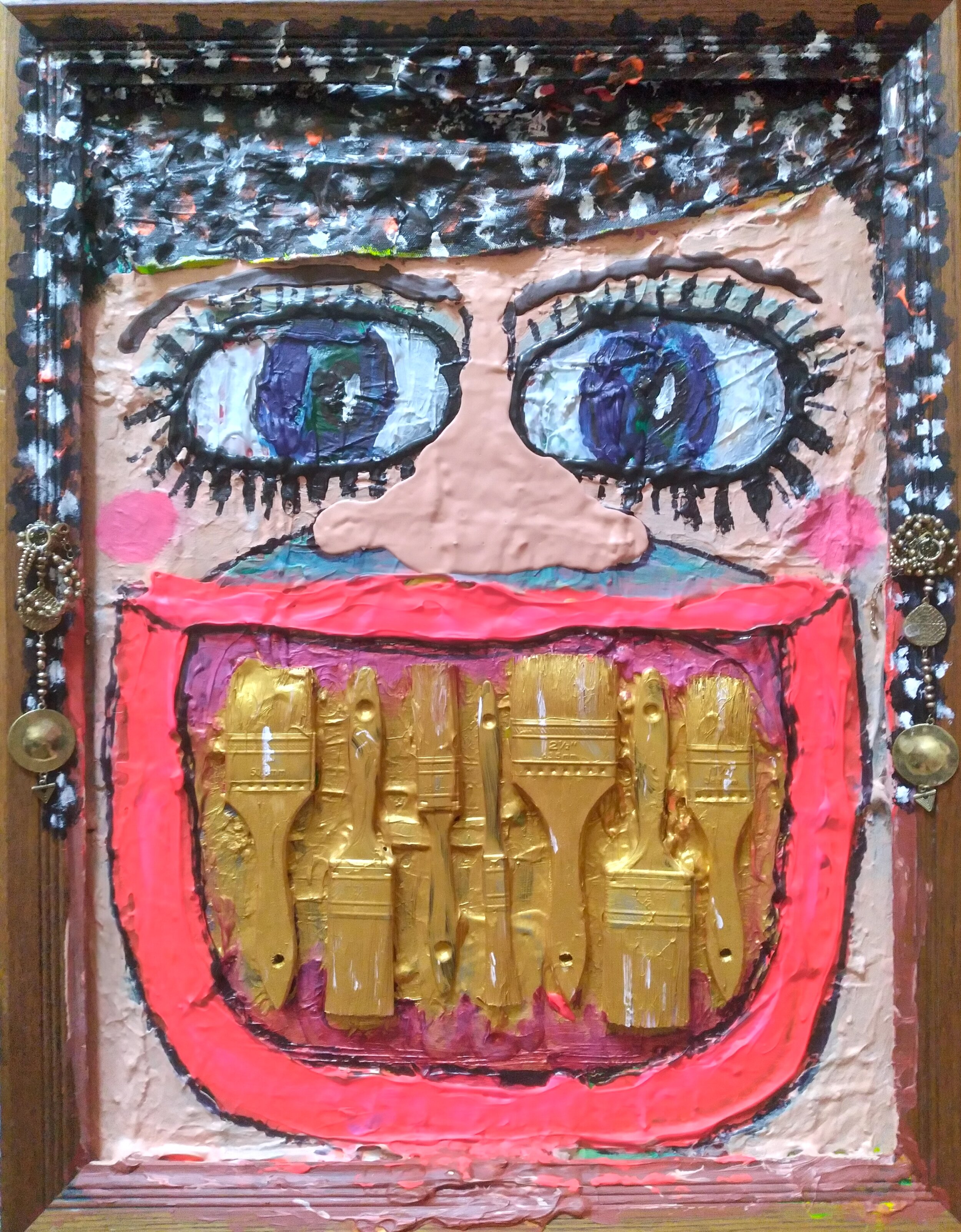 Gold Teeth, 2014. Oil, acrylic, brushes on canvas. 27” x 21”.