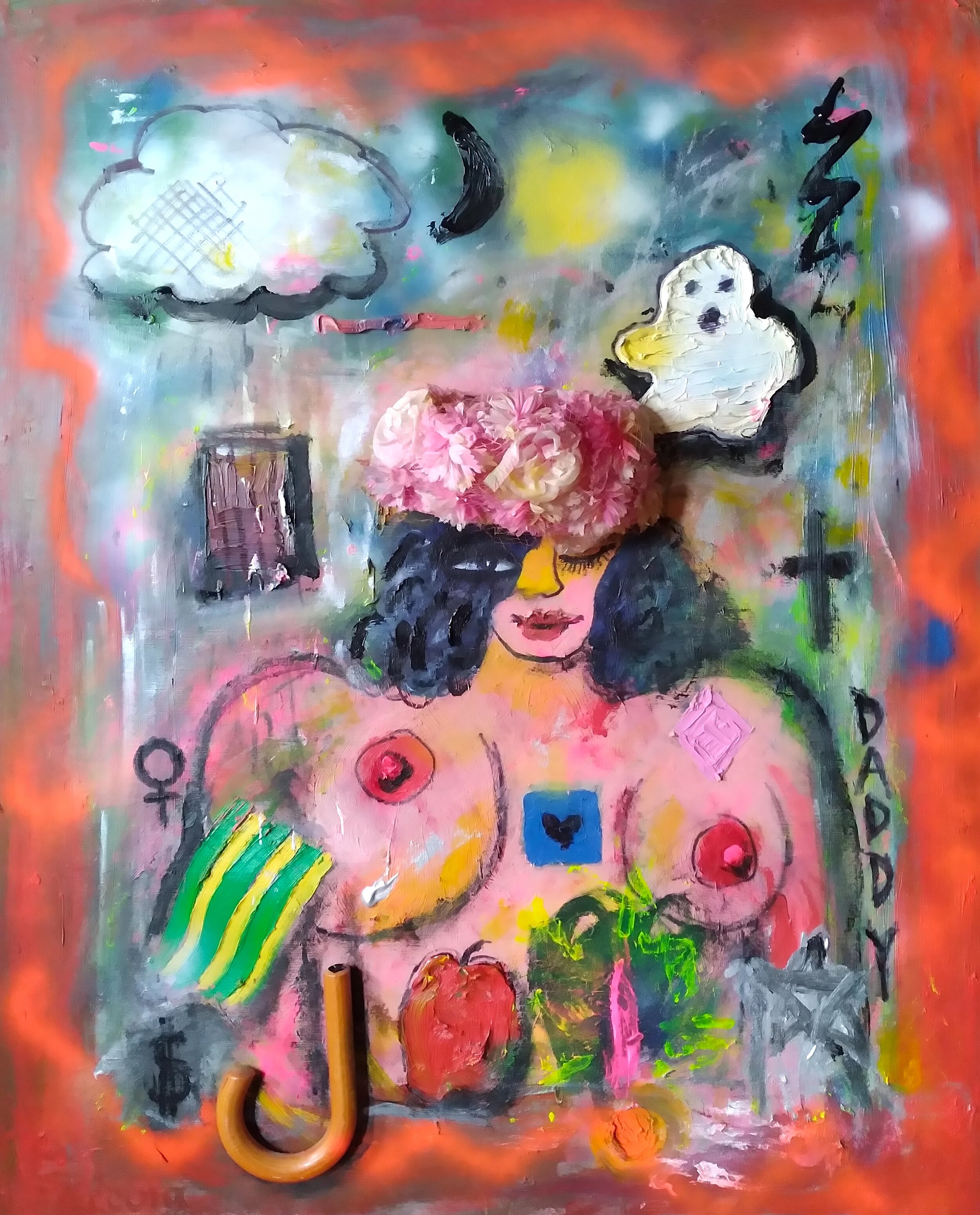 Sylvia Plath’s Hat, 2008. Oil, acrylic, hat on canvas. 46" x 36".