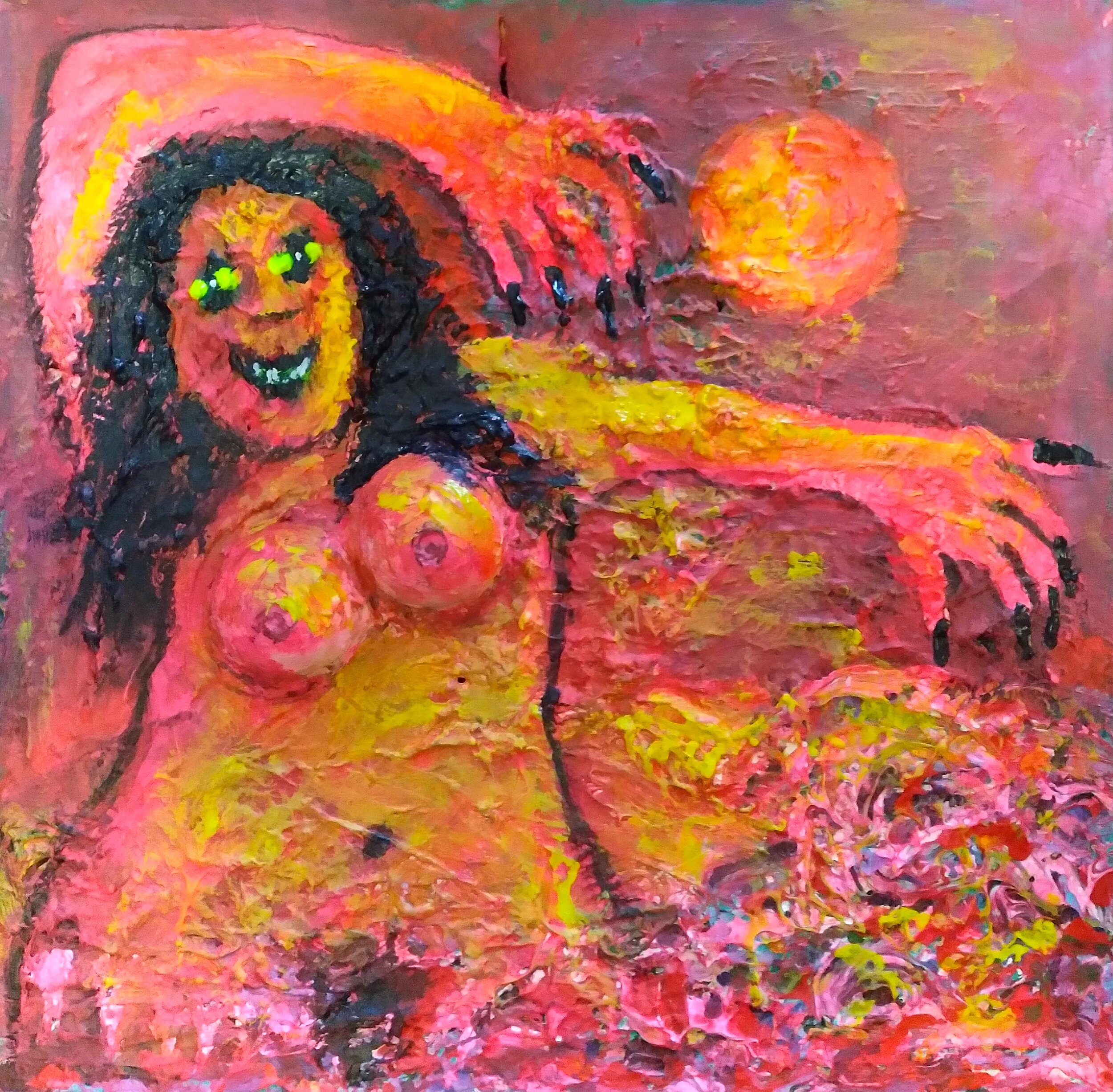Pink Moon, 2017. Oil, acrylic, wood on canvas. 30" x 30".