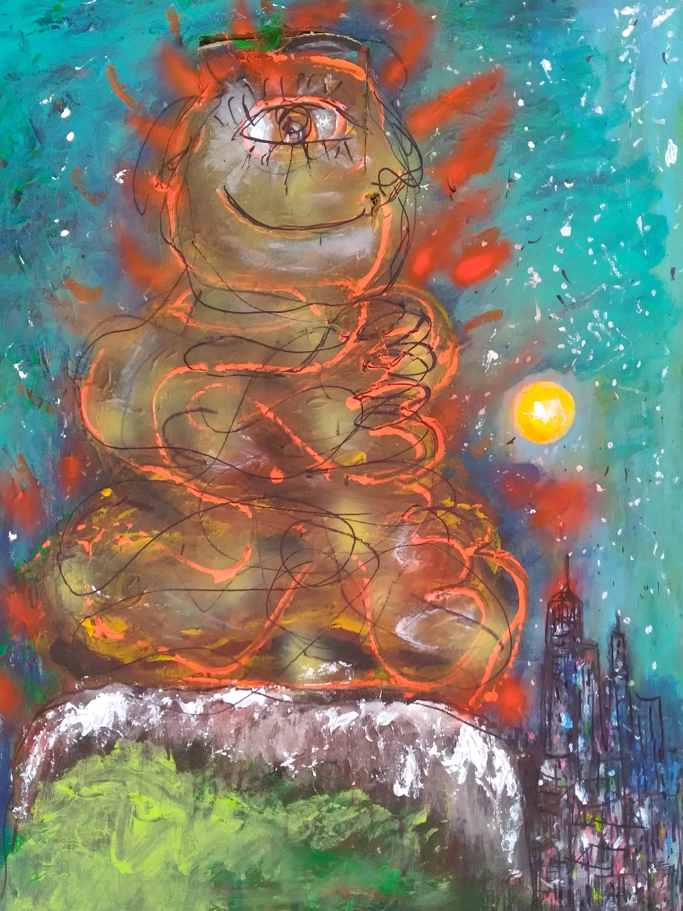 Buddha, 2019. Oil, acrylic on canvas, 34"x 26".