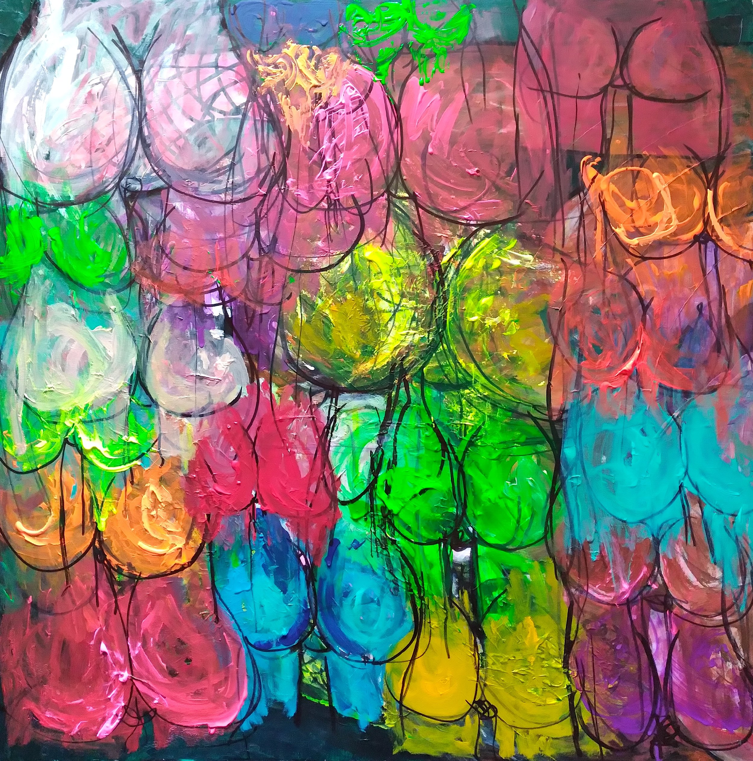 Booty Call, 2014. Oil, acrylic on canvas. 38” x 38”.
