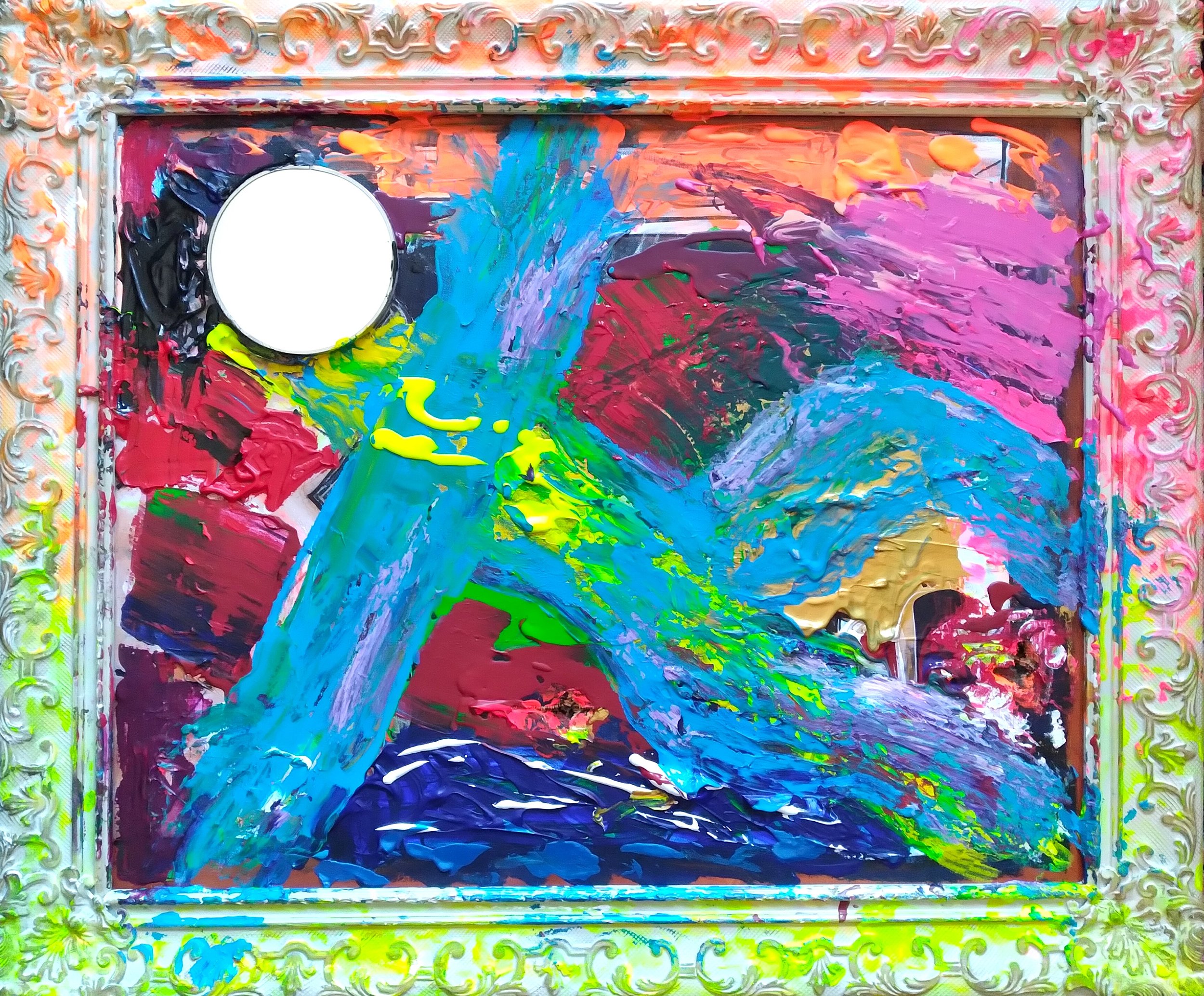 Blue Nude, 2004. Oil, acrylic, mirror on canvas. 30” x 36”.