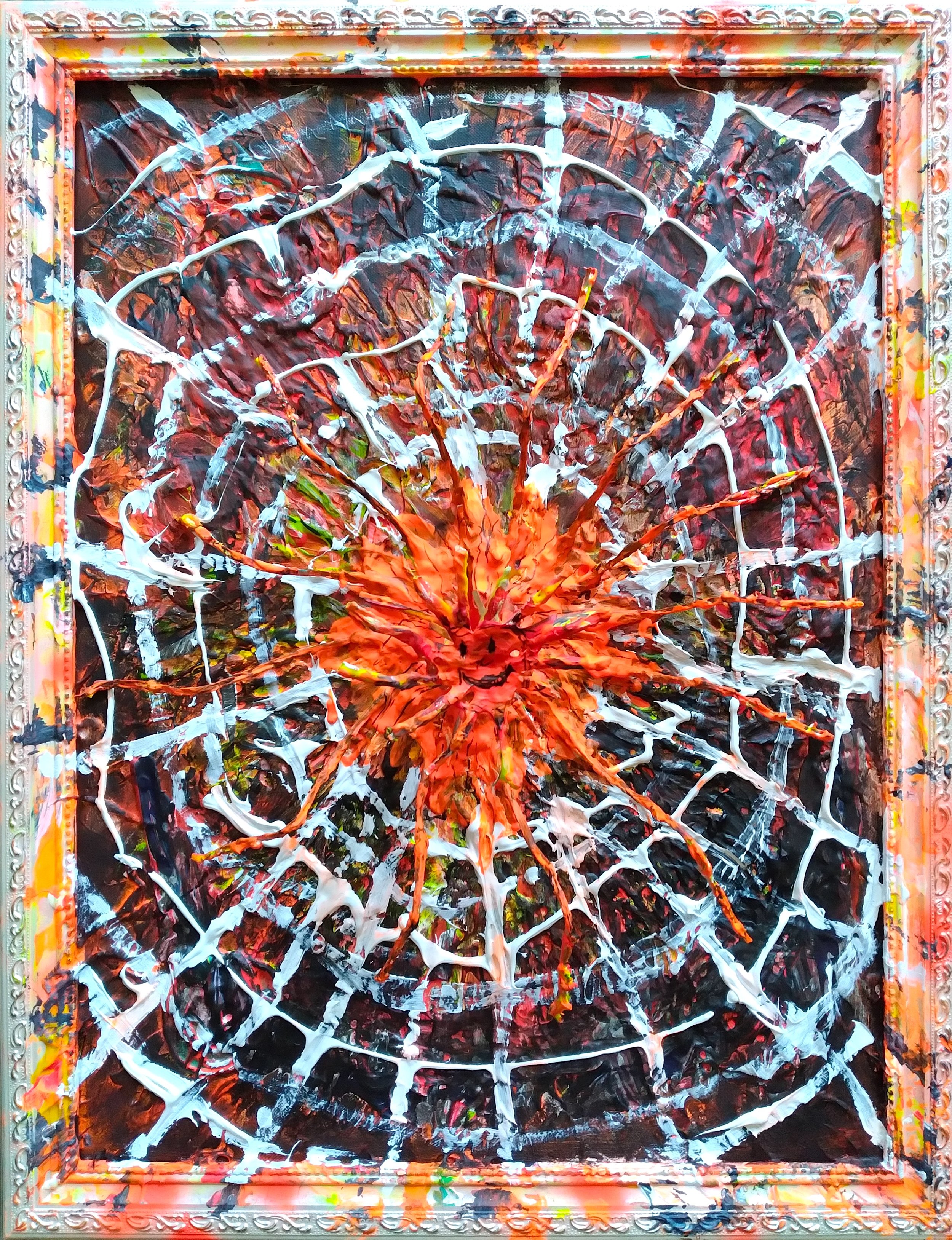 The Metamorphosis, 2014. Oil, acrylic, metal on canvas. 24” x 18”.