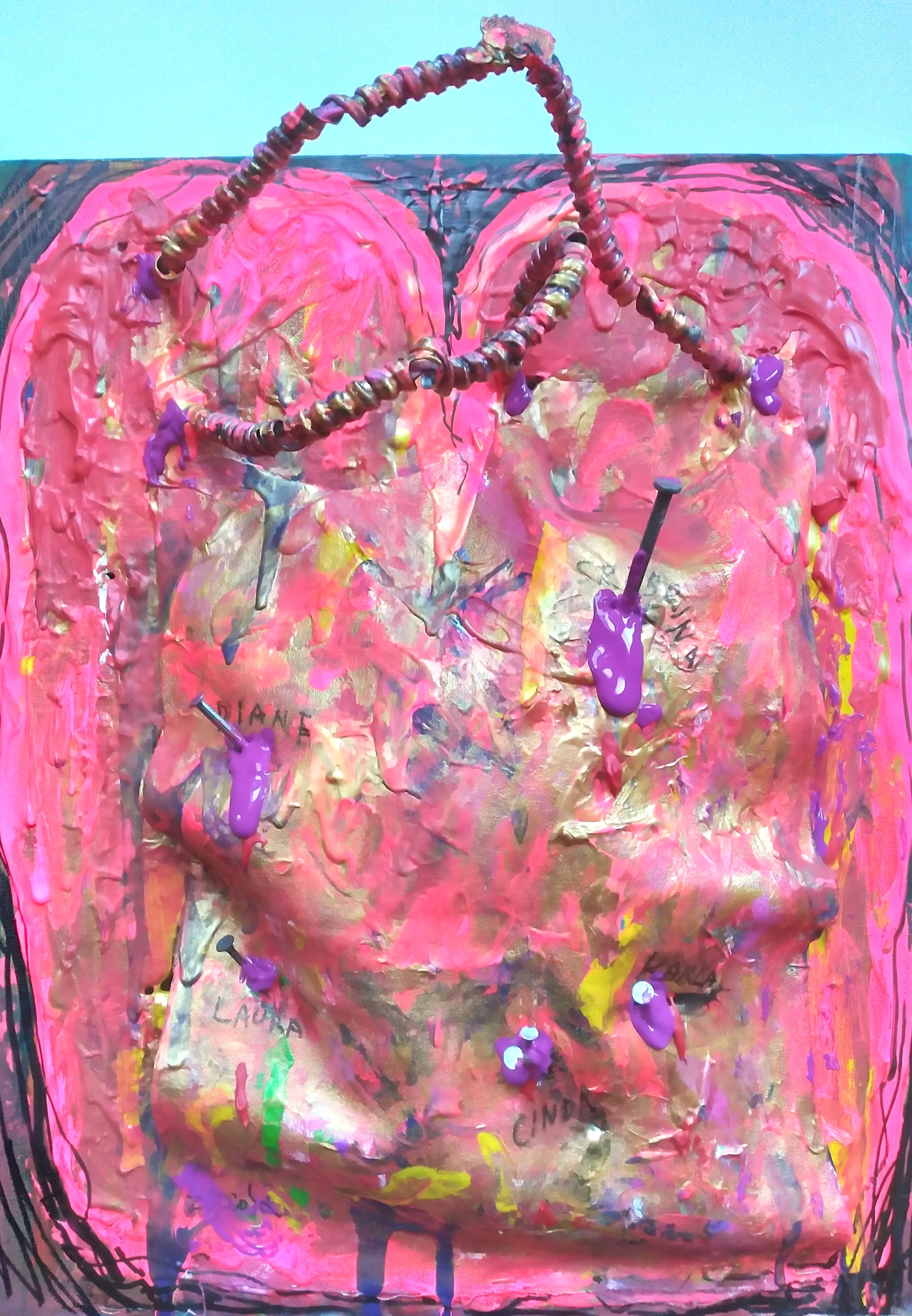 Metal Heart, 2014. Oil, acrylic, mixed media on canvas. 20” x 16”.