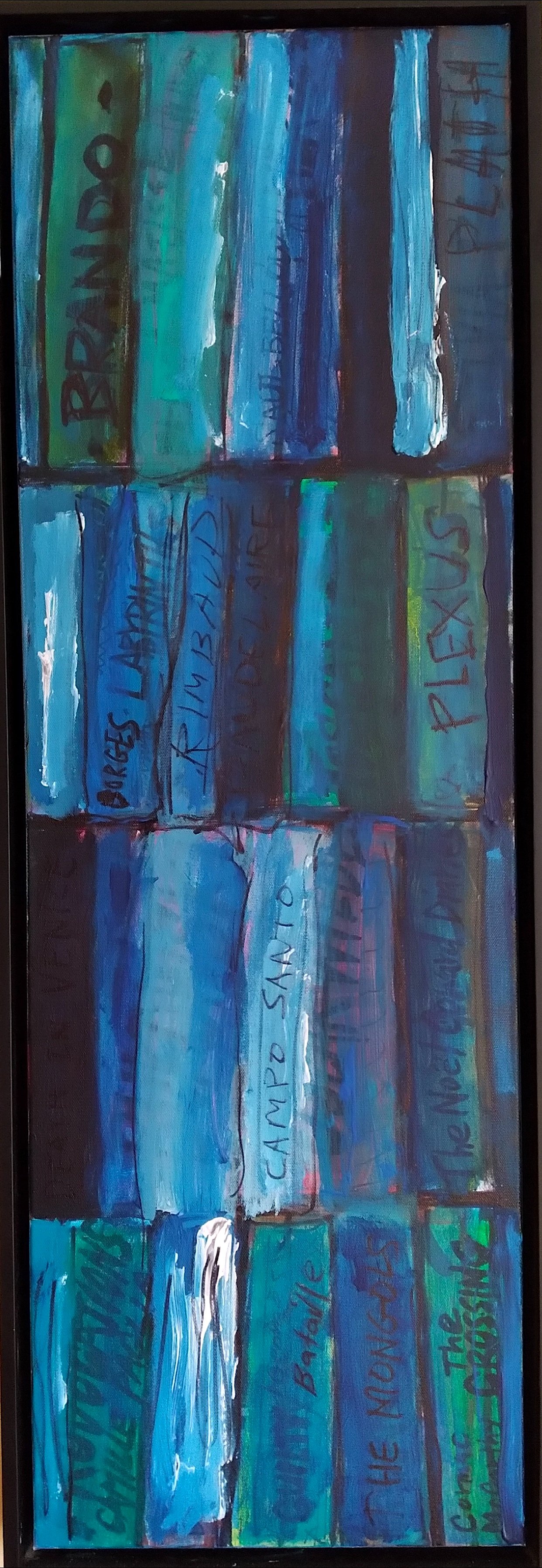 December Blues, 2004. Oil, acrylic, ink on canvas. 36” x 13”.