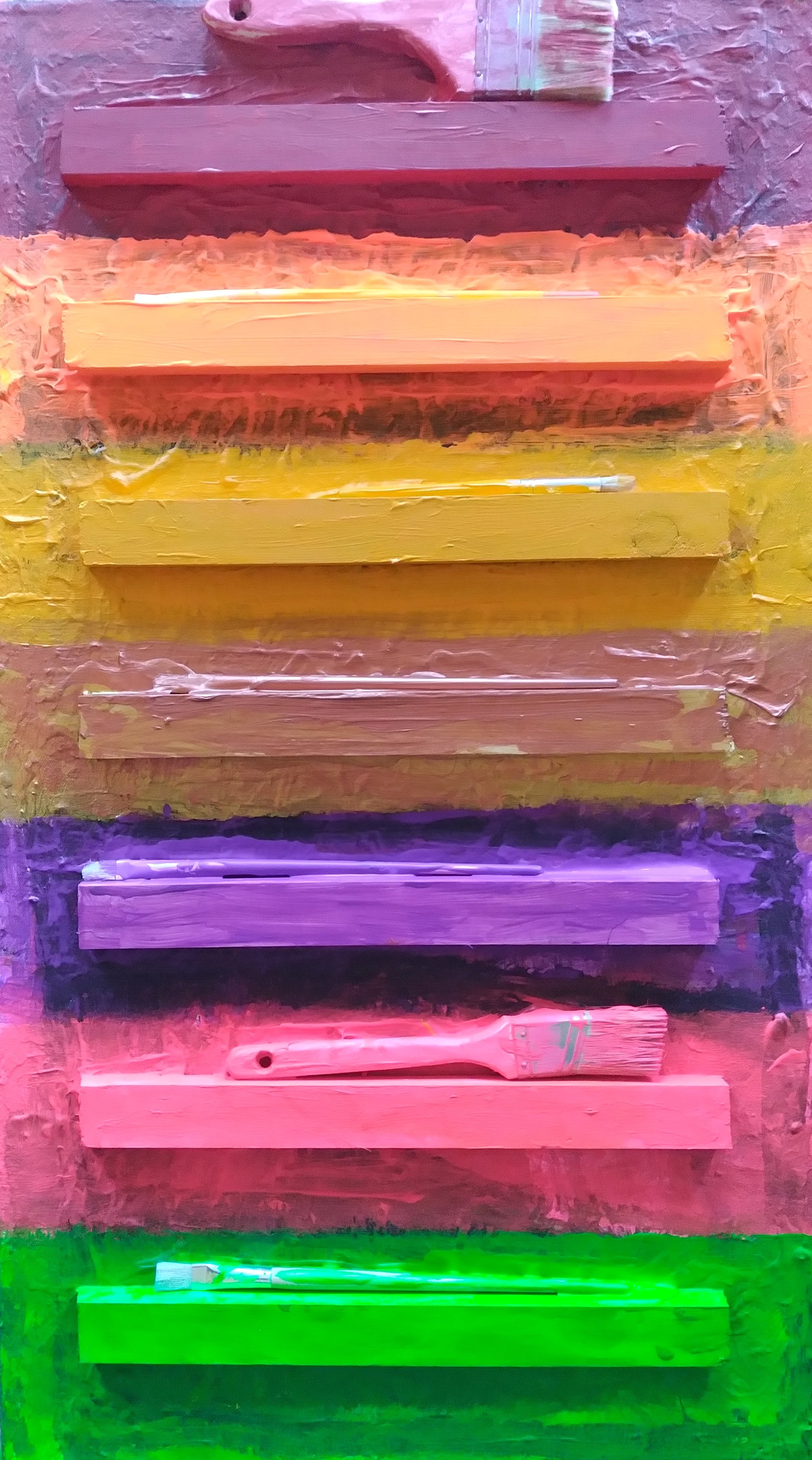 Over the Rainbow, 2013. Oil, acrylic, mixed media on canvas. 36” x 20”.