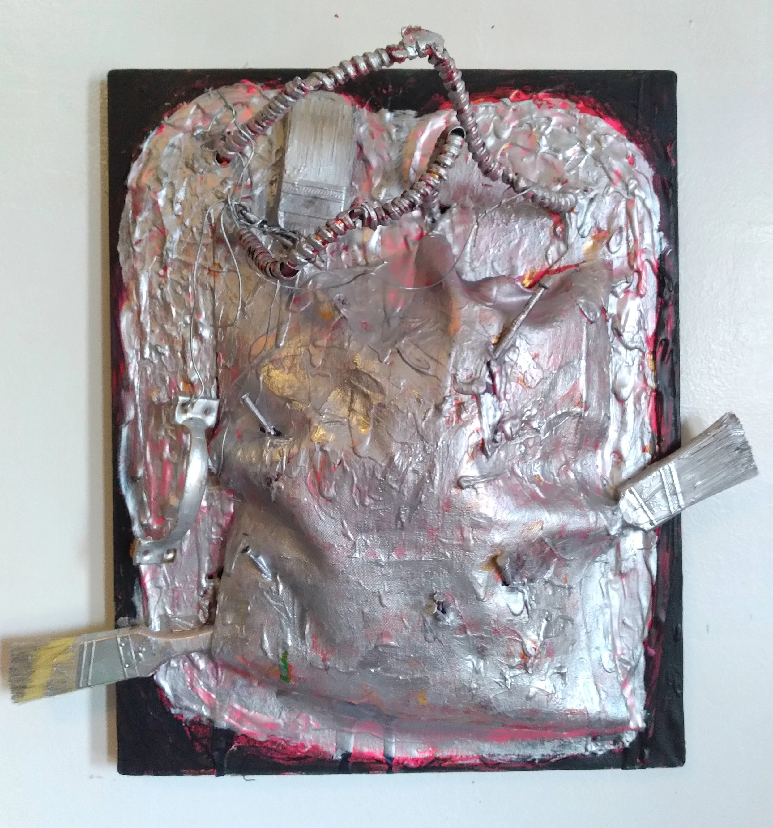 Metal Heart, 2019. Oil, acrylic, mixed media on canvas. 20” x 16”.