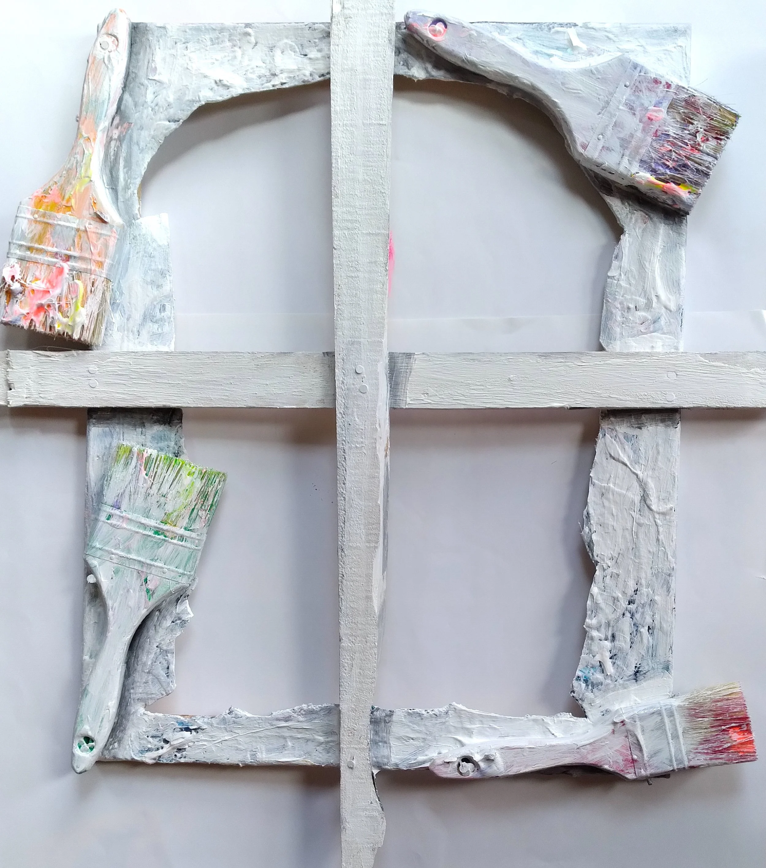 Fossils, 2009. Oil, acrylic, wood, mixed media on canvas. 20” x 16”.