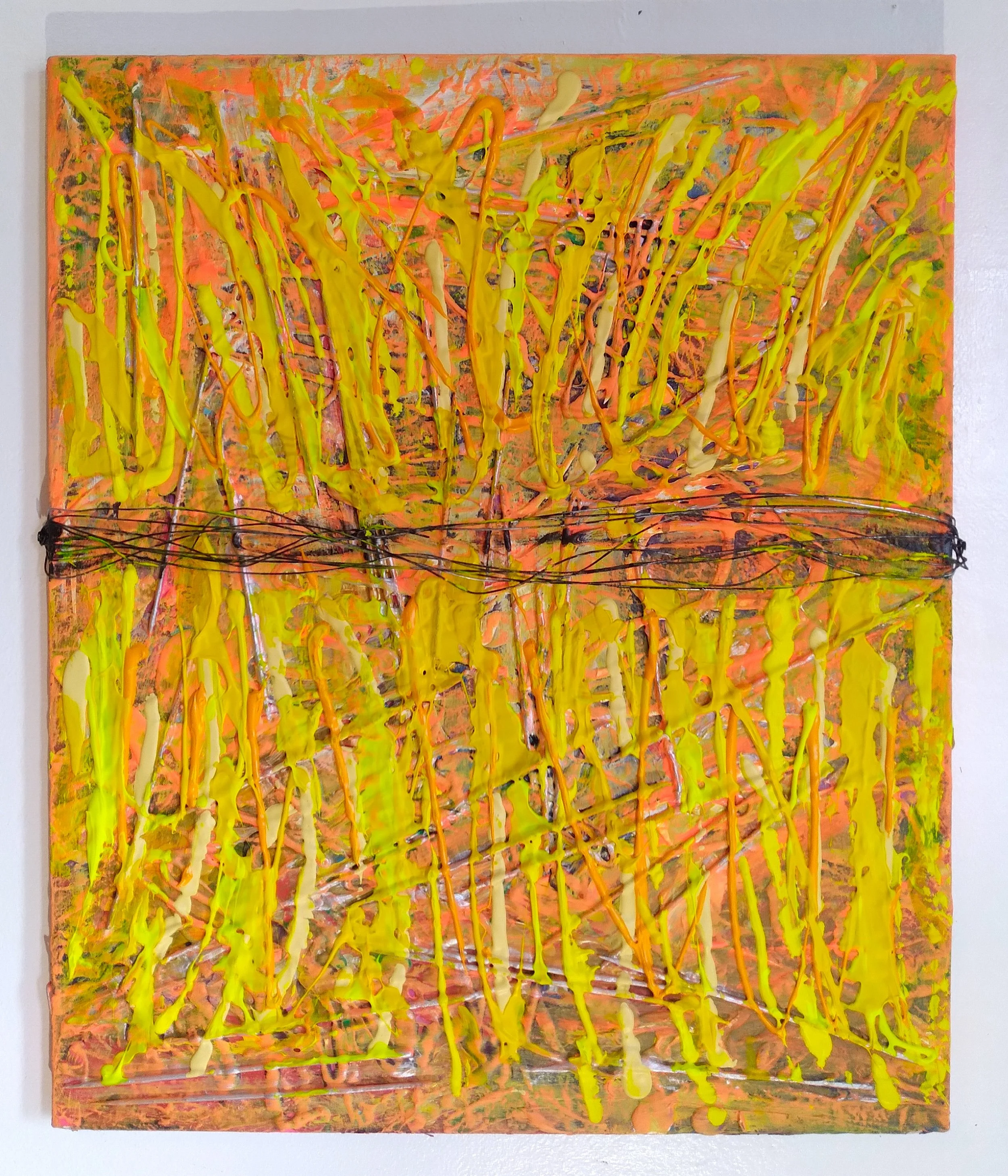 Needles in a Haystack, 2007. Oil, acrylic, needles, wire on canvas. 28” x 24”.