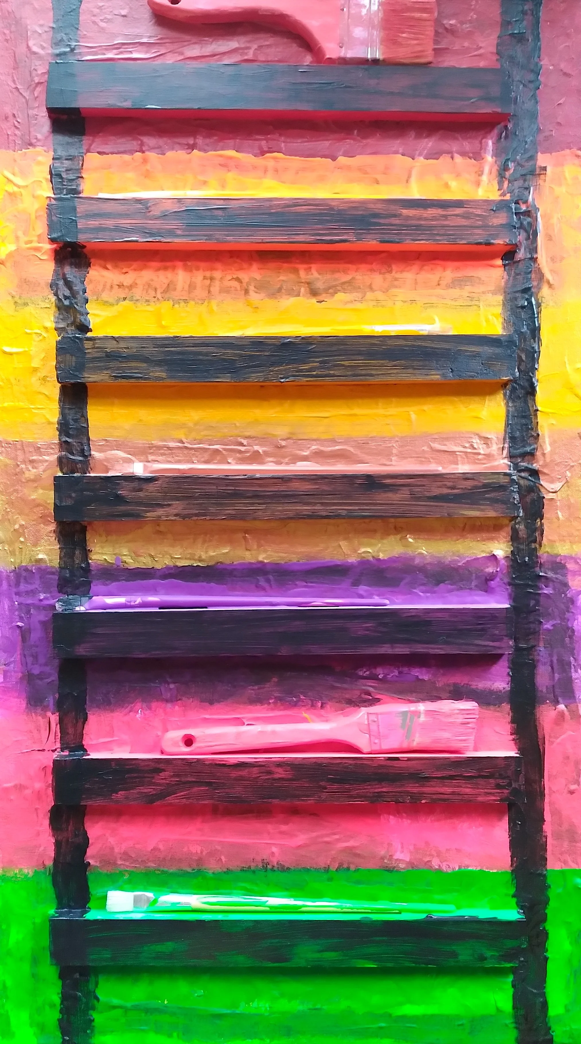 Over the Rainbow, 2018. Oil, acrylic, mixed media on canvas. 36” x 20”.