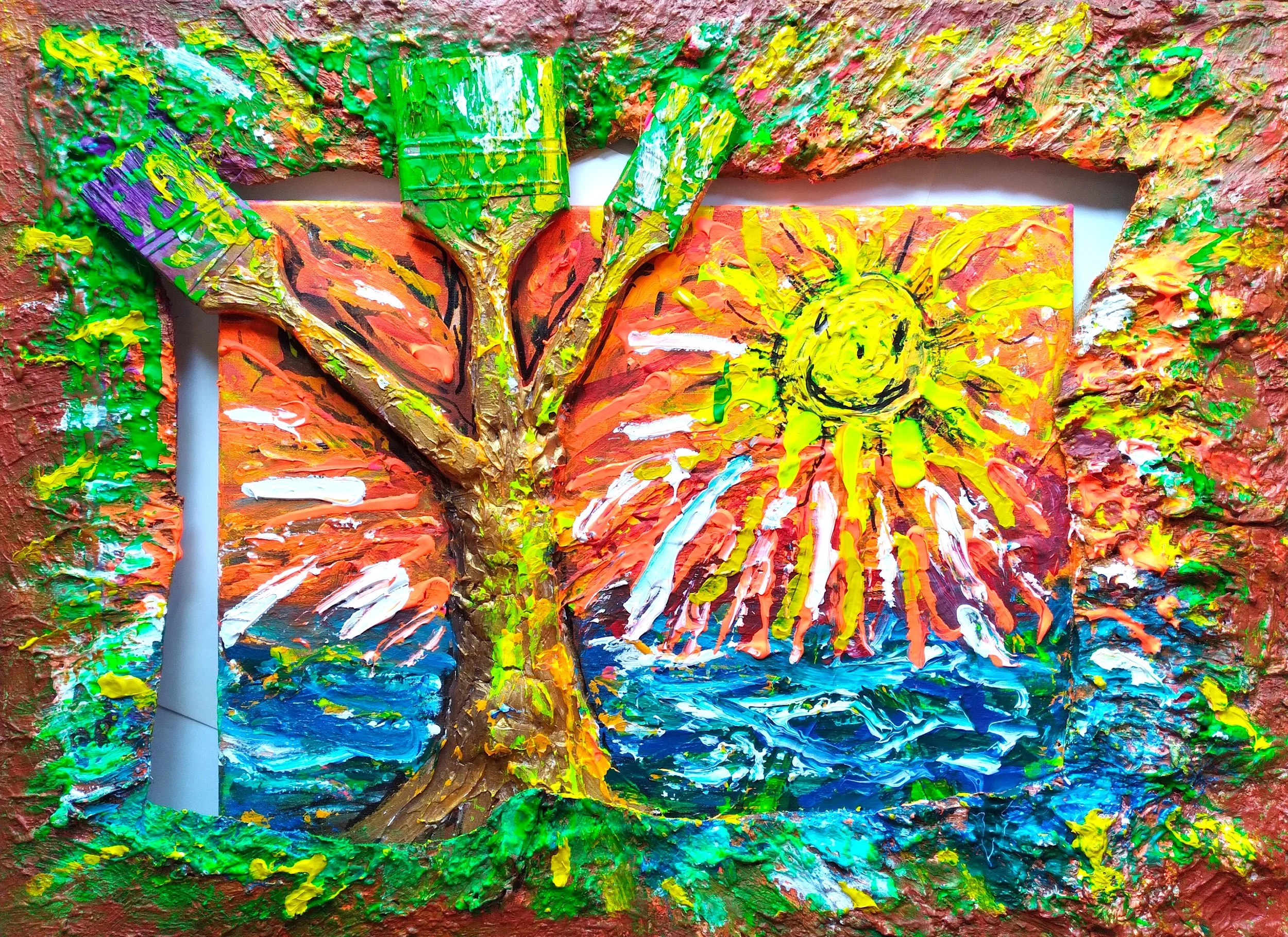 Green Day, 2024. Oil, acrylic, mixed media on canvas. 22” x 30”.