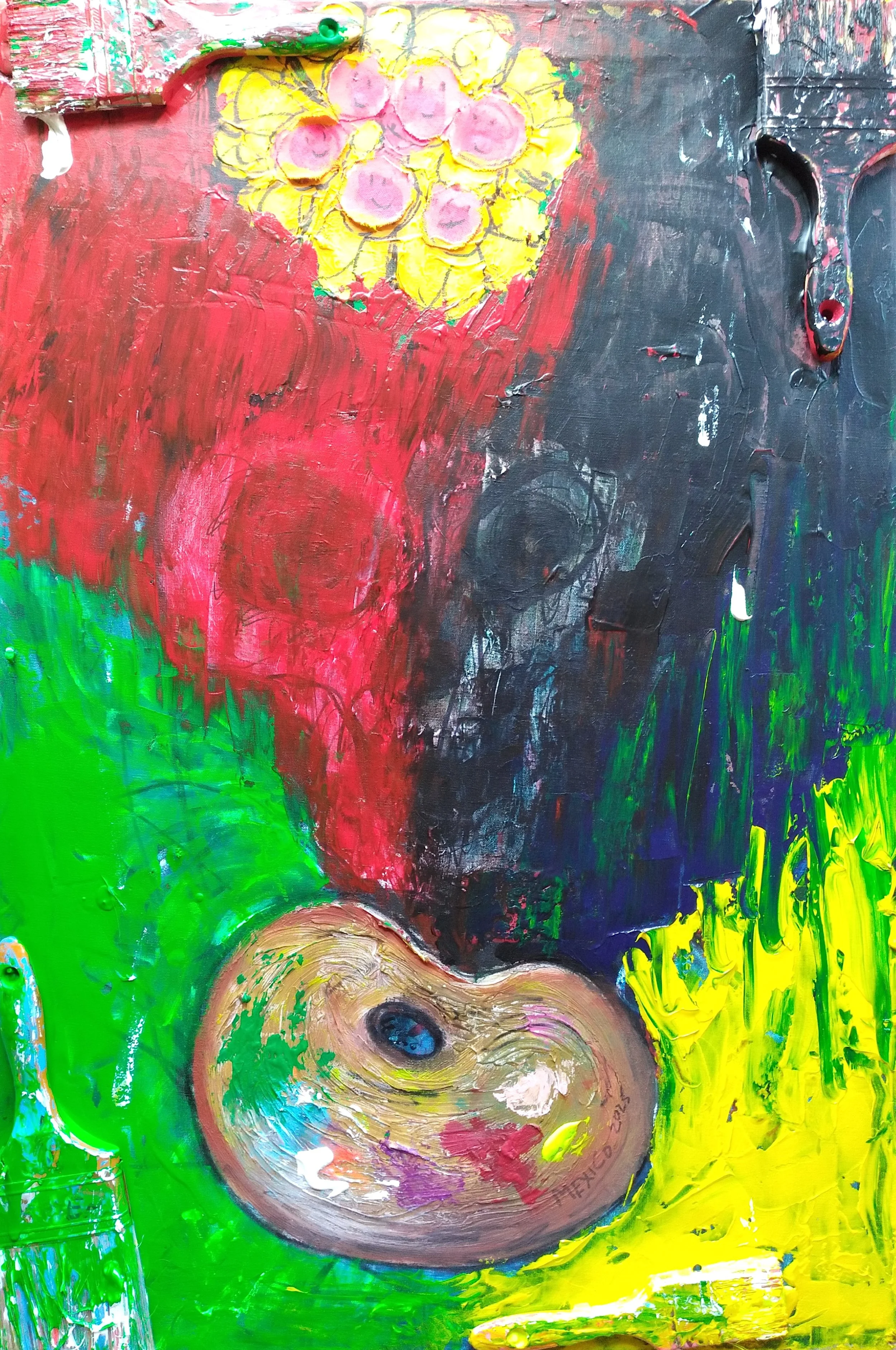Mexico, 2024. Oil, acrylic, brushes on canvas. 36" x 24".