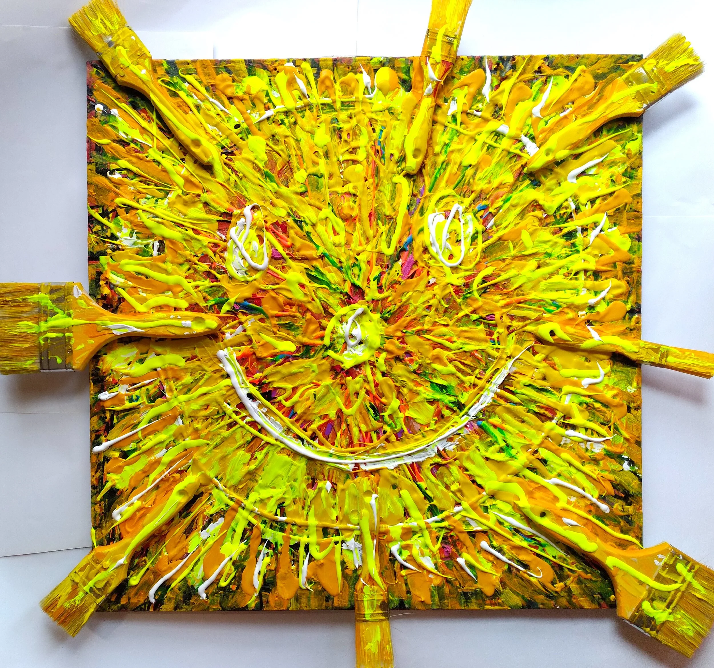 Sunny Day, 2024. Oil, acrylic, brushes on canvas. 24” x 24”.