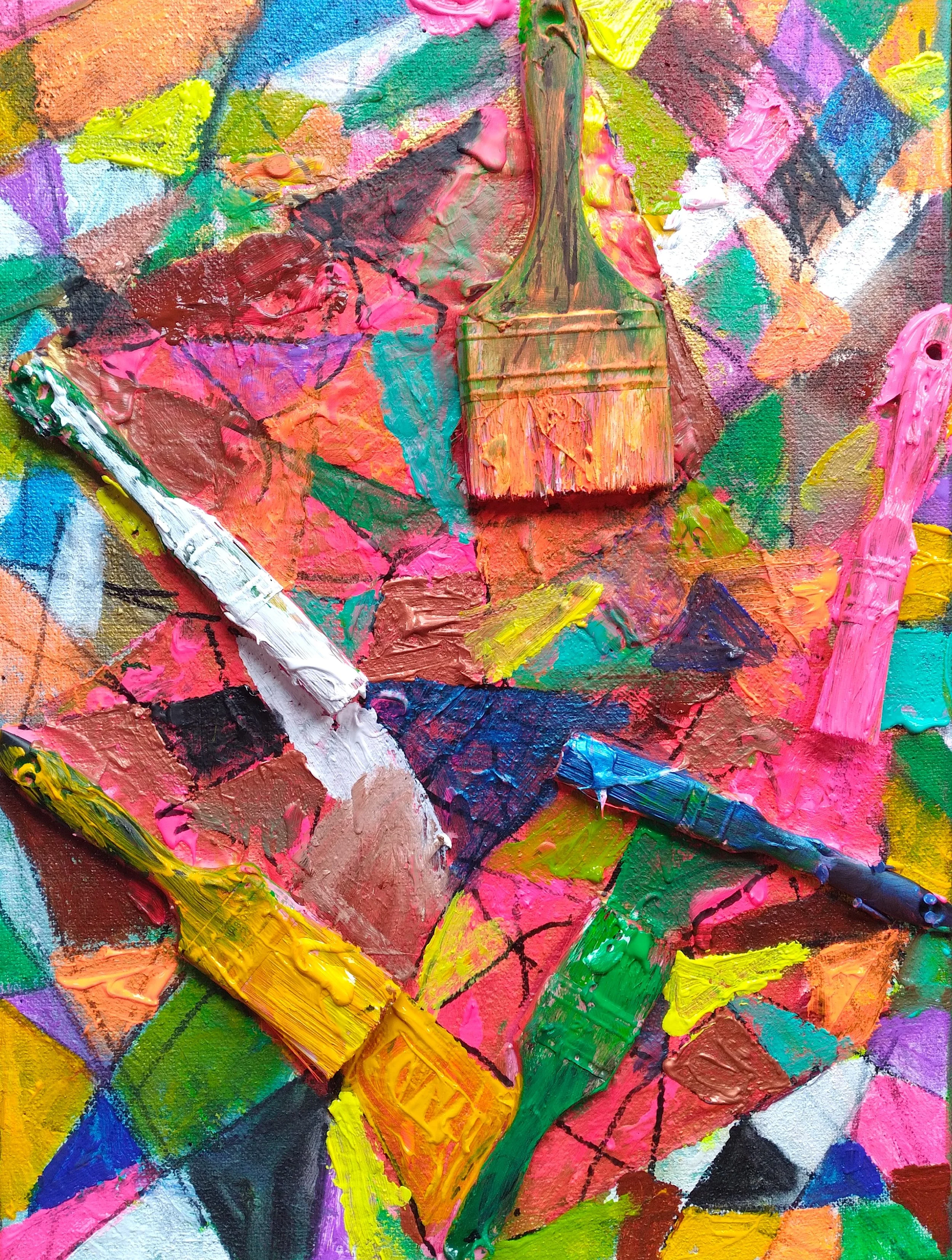 Paint by Numbers, 2021. Oil, acrylic, brushes on burlap. 28”x 18”.