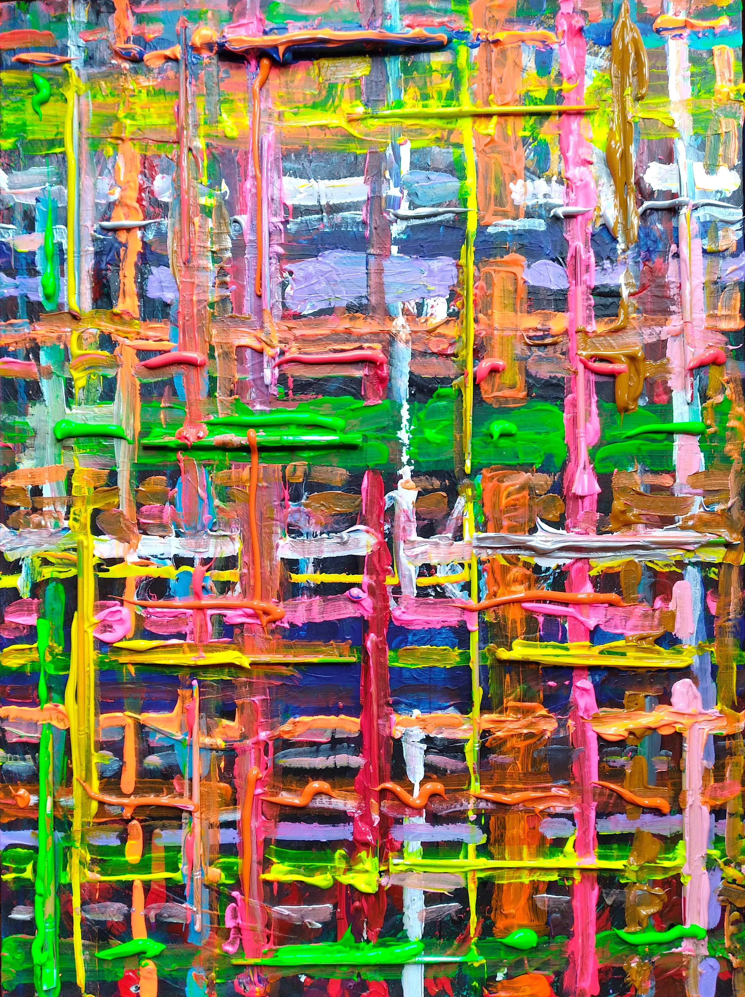 Plaid Painting, 2019. Oil, acrylic, brushes on canvas. 28” x 22”.