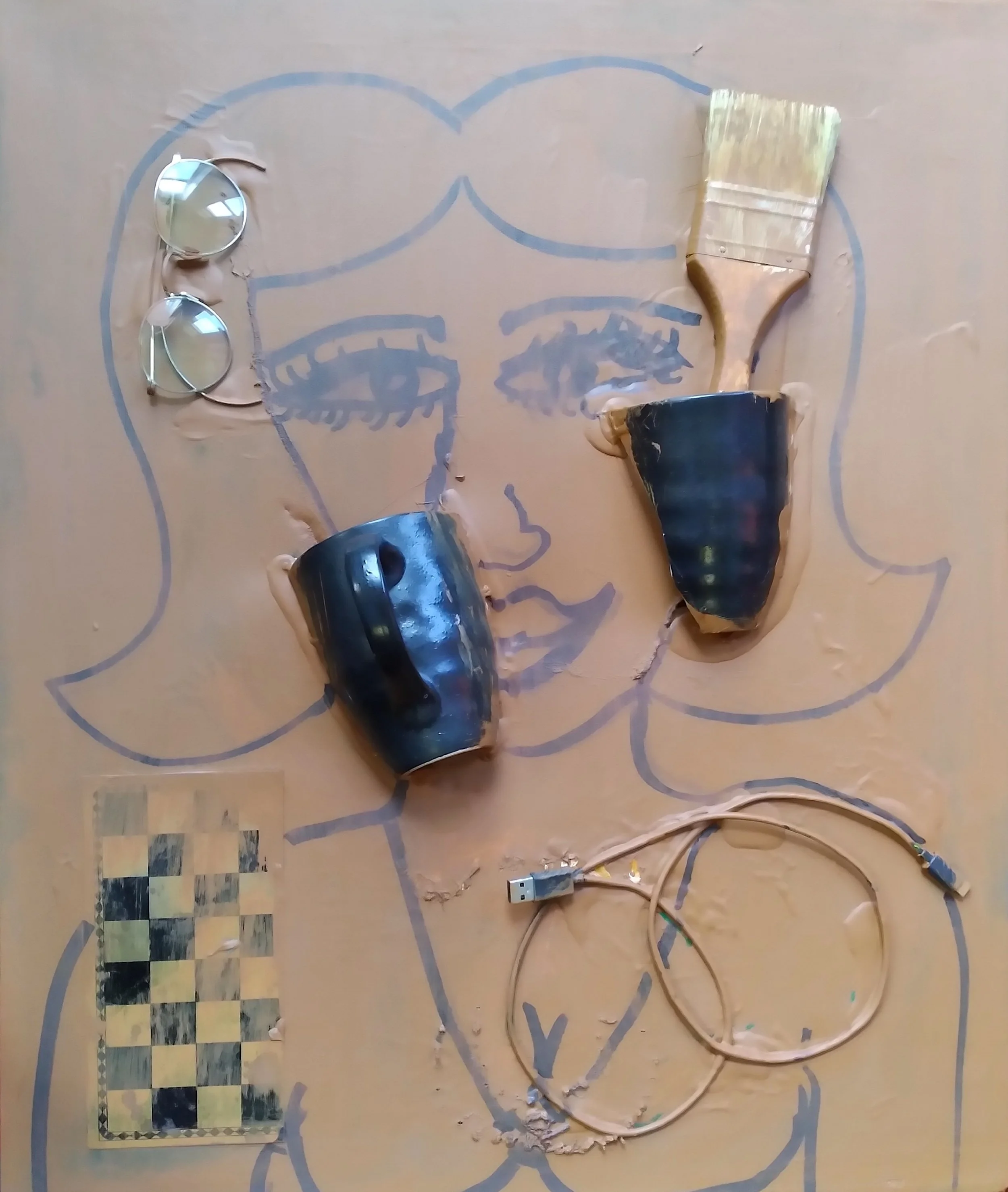 Black Coffee, 2025. Oil, acrylic, brush, mixed media on canvas. 24” x 20”.