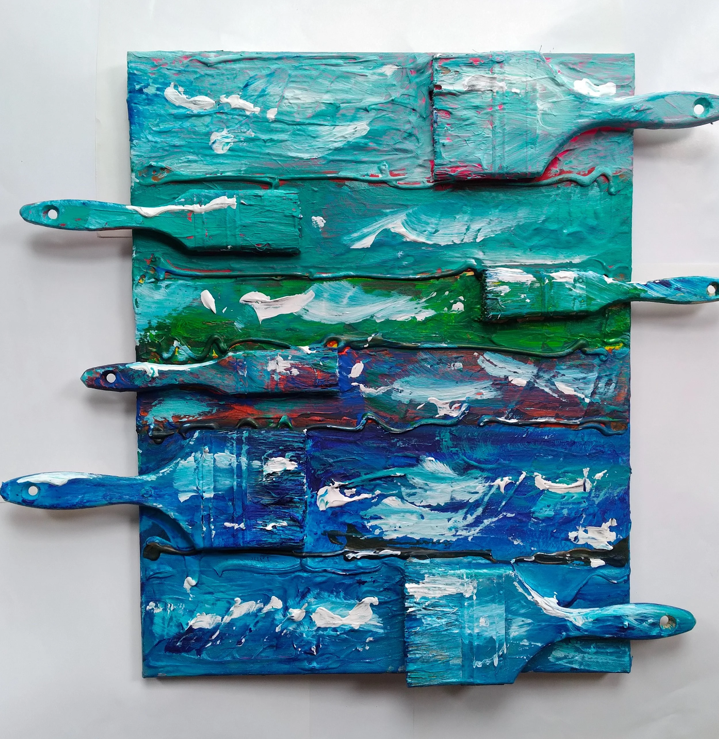 Waves, 2009. Oil, acrylic, brushes on canvas. 20” x 16”.