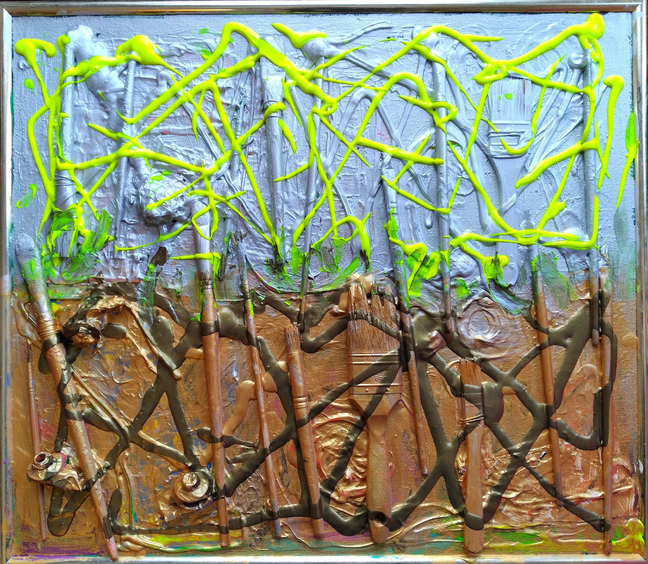 Heaven and Earth, 2022. Oil, acrylic, brushes on canvas. 20" x 24”.