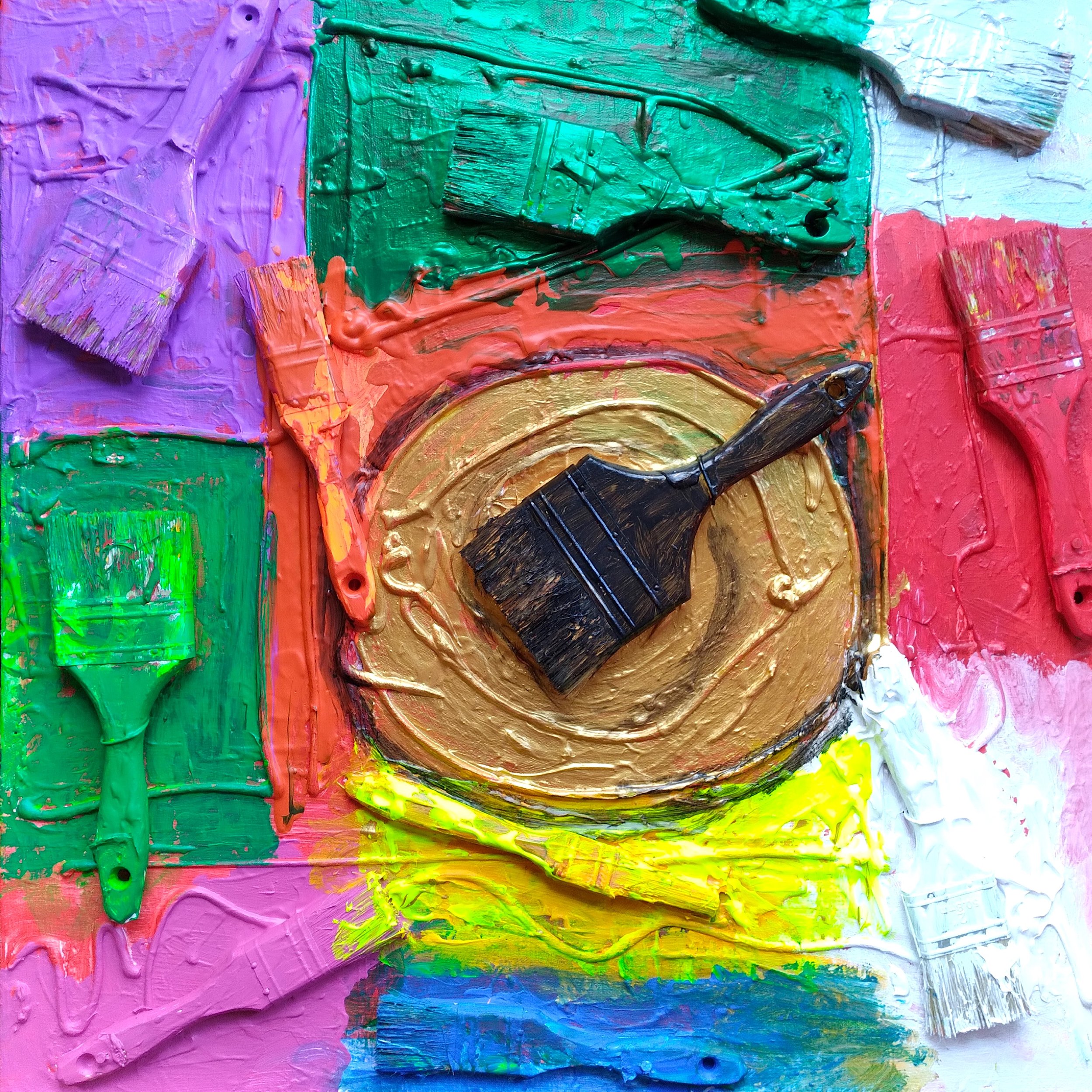 Gold Record, 2019. Oil, acrylic, brushes on canvas. 24” x 24”.