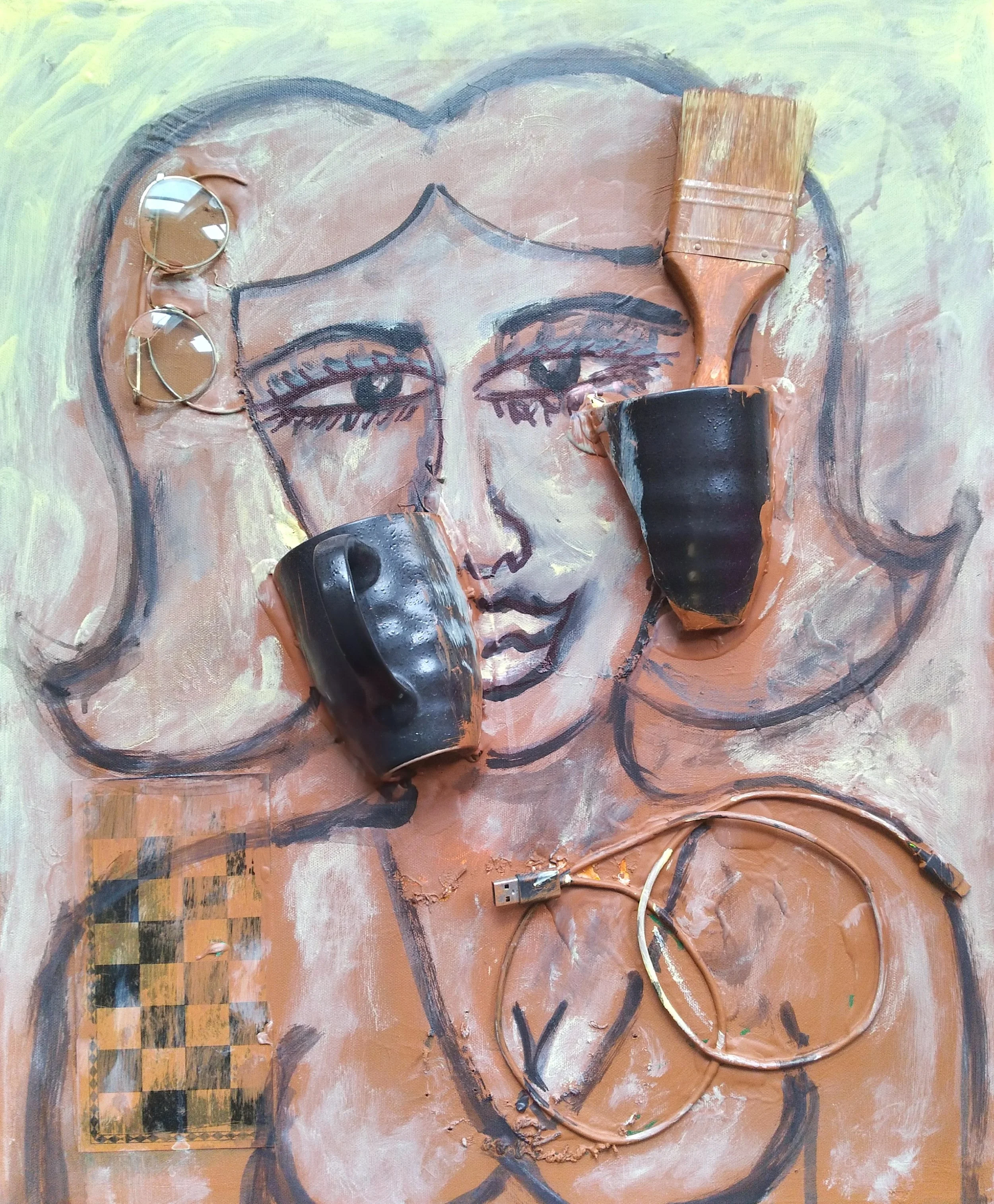 Brown Sugar, 2025. Oil, acrylic, brush, mixed media on canvas. 24” x 20”.