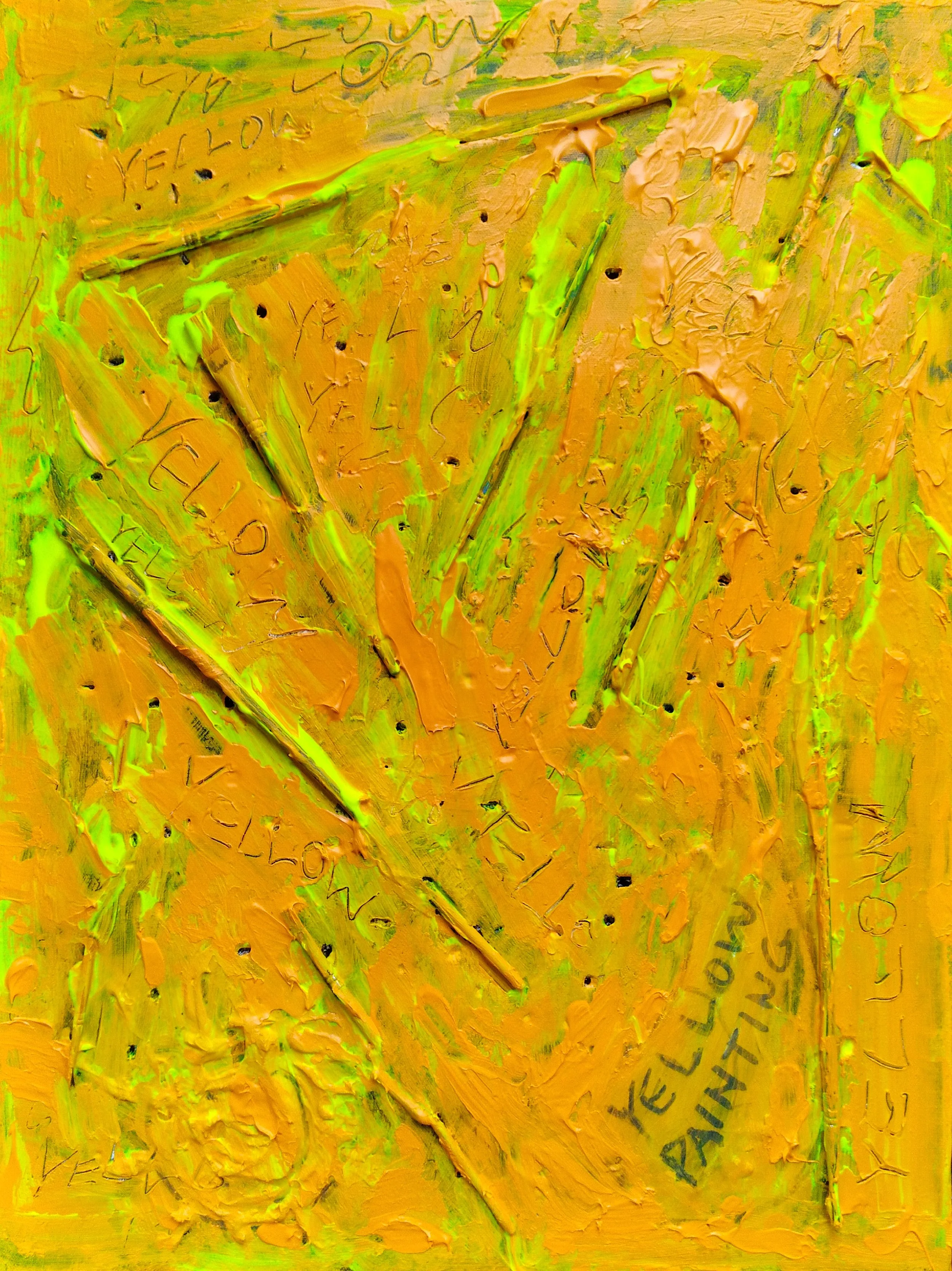 Yellow Painting, 2026. Oil, acrylic, brushes on canvas. 24” x 18”.