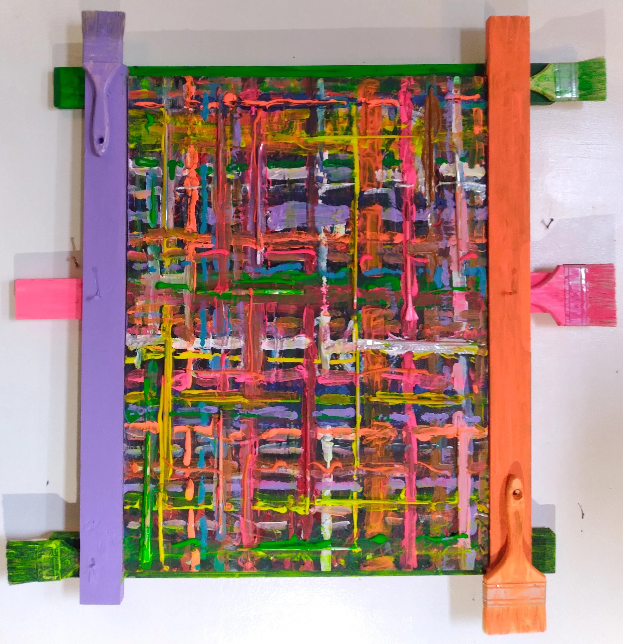 Plaid, 2019. Oil, acrylic, brushes on canvas. 28” x 22”.