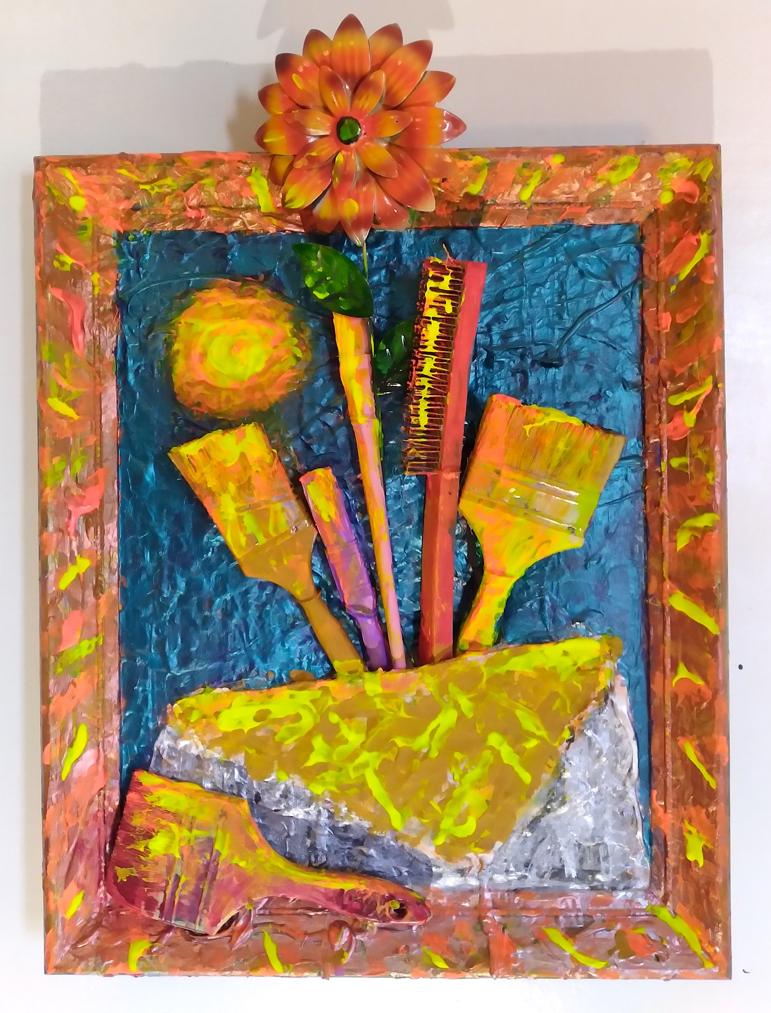 Flower Power, 2009. Oil, acrylic, mixed media on canvas. 20” x 16”.