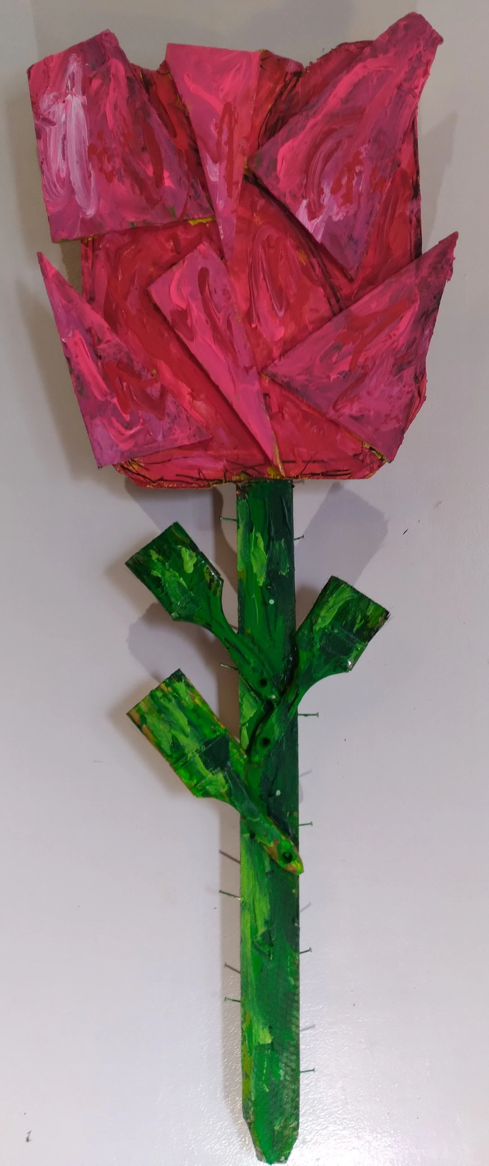 Rose, 2024. Oil, acrylic, brushes on wood. 46” x 24”.