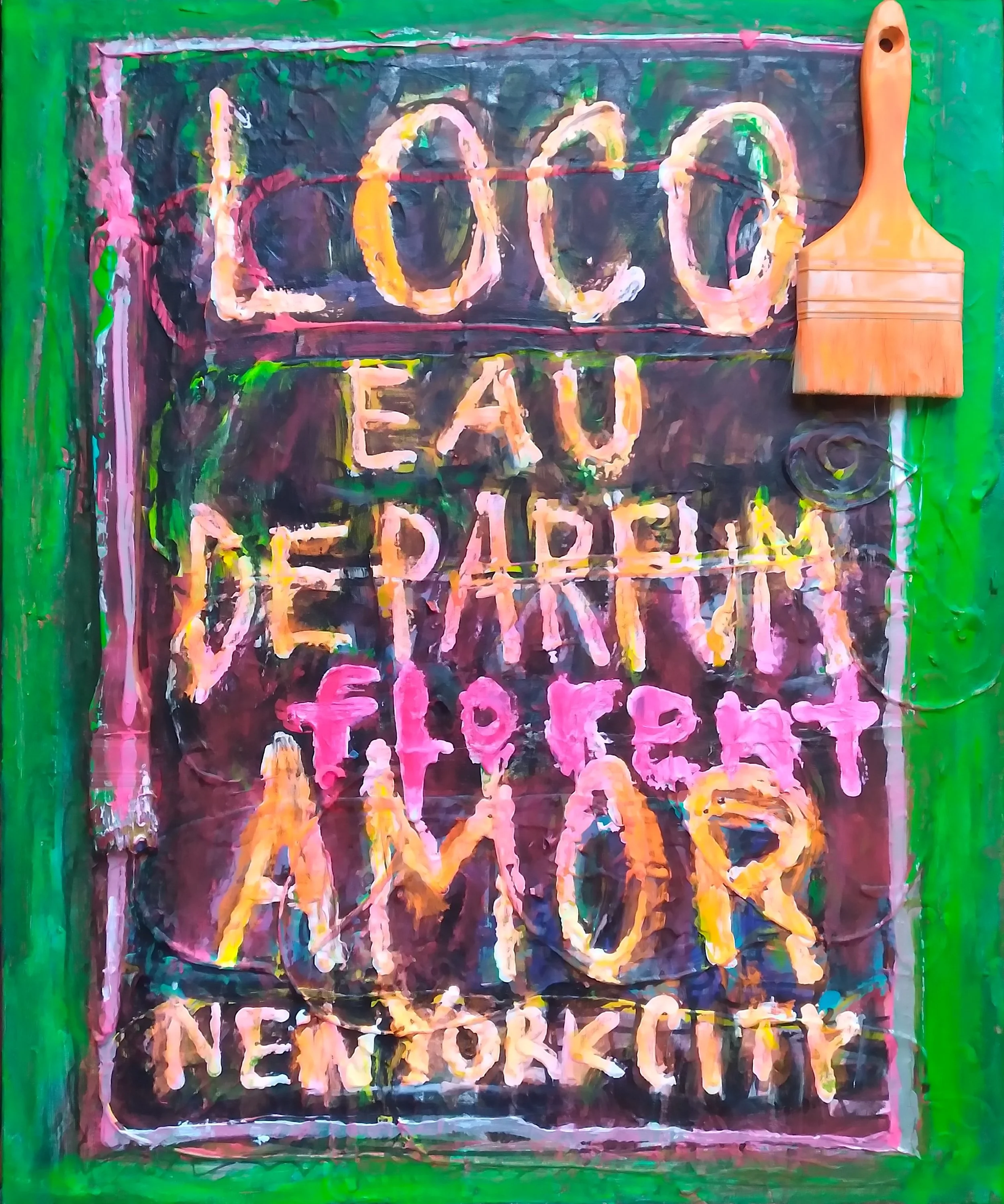 Loco Florent, 2018. Oil, acrylic, brushes on canvas. 48” x 30".