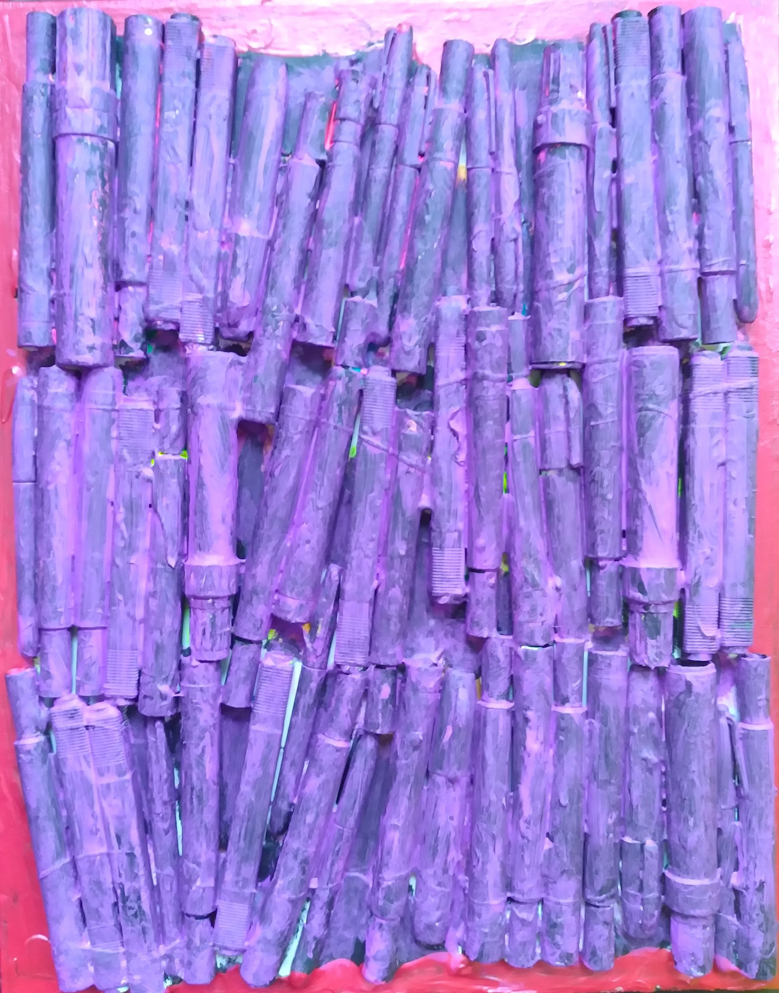 Purple Tagger, 2024. Oil, acrylic, markers on canvas. 20” x 16”.
