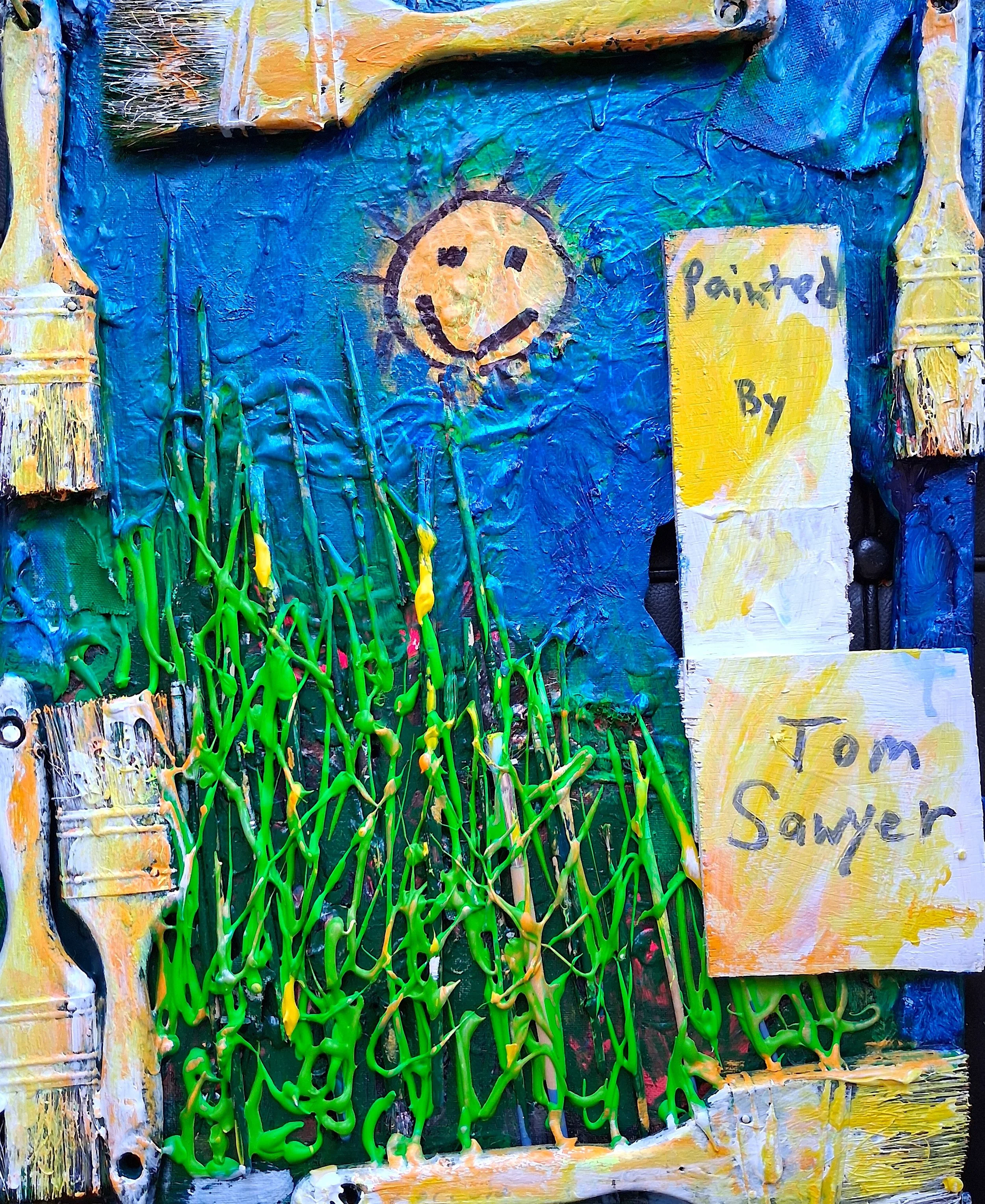 The Grass Is Always Greener, 2010. Oil, acrylic, brushes on canvas. 20” x 16”.
