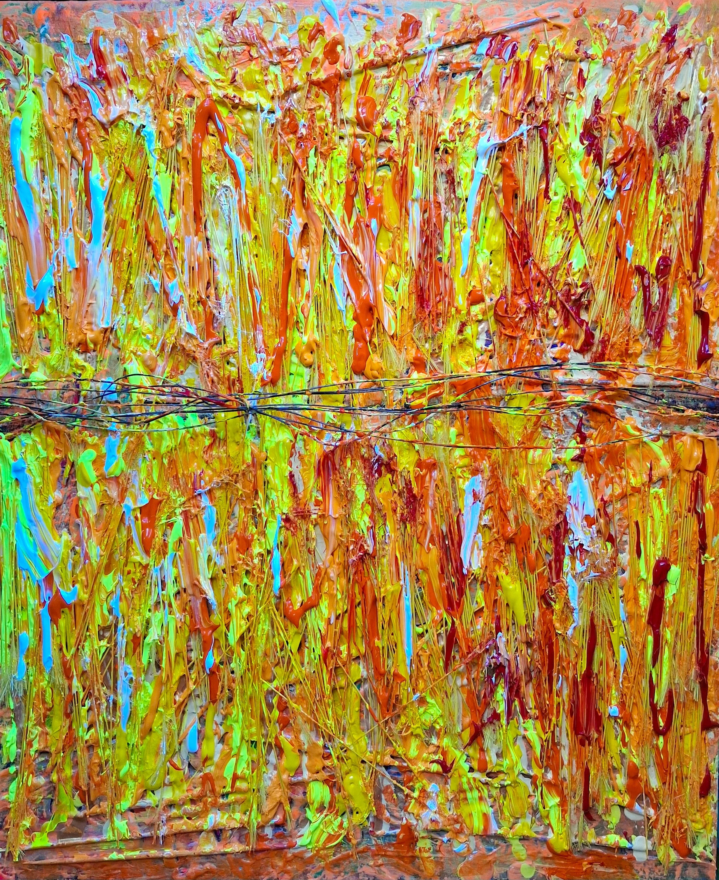 Haystack, 2007. Oil, acrylic, needles, wire on canvas. 28” x 24”.