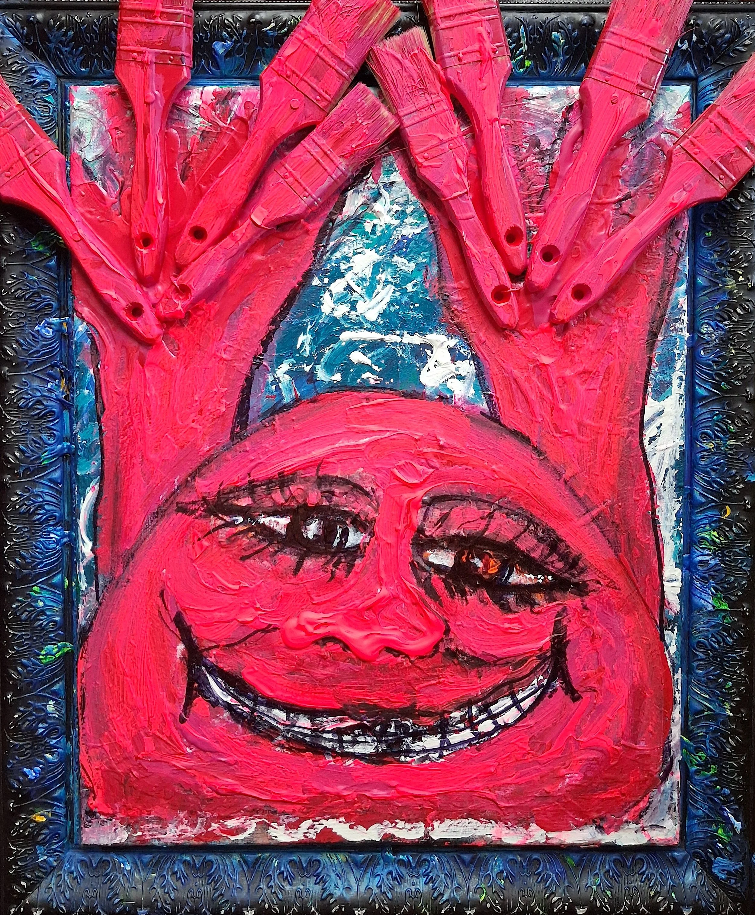 The Lobster, 2026. Oil, acrylic, brushes on canvas and frame. 20” x 16”.