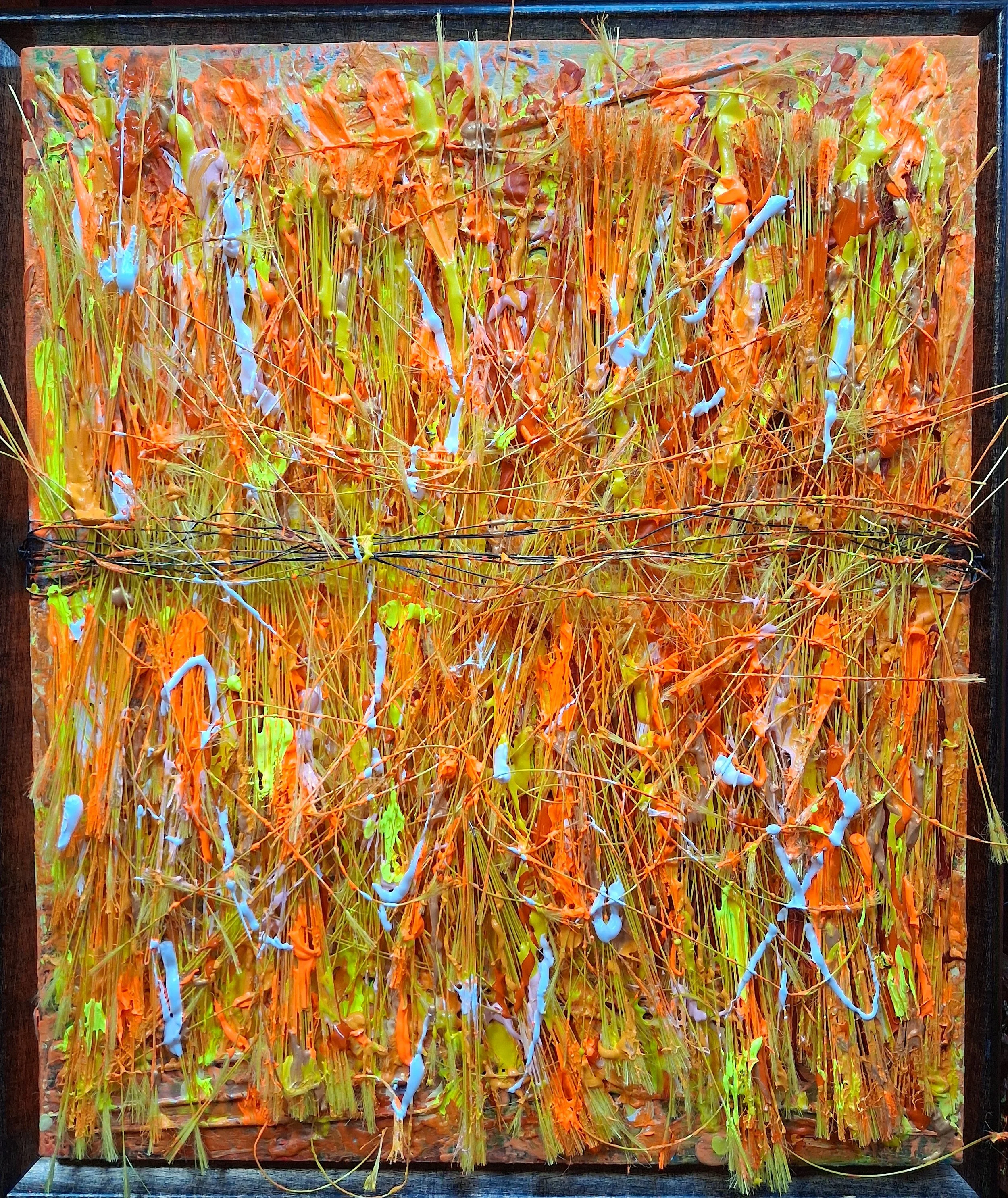 Haystack, 2007. Oil, acrylic, wire on canvas and frame. 28” x 24”.