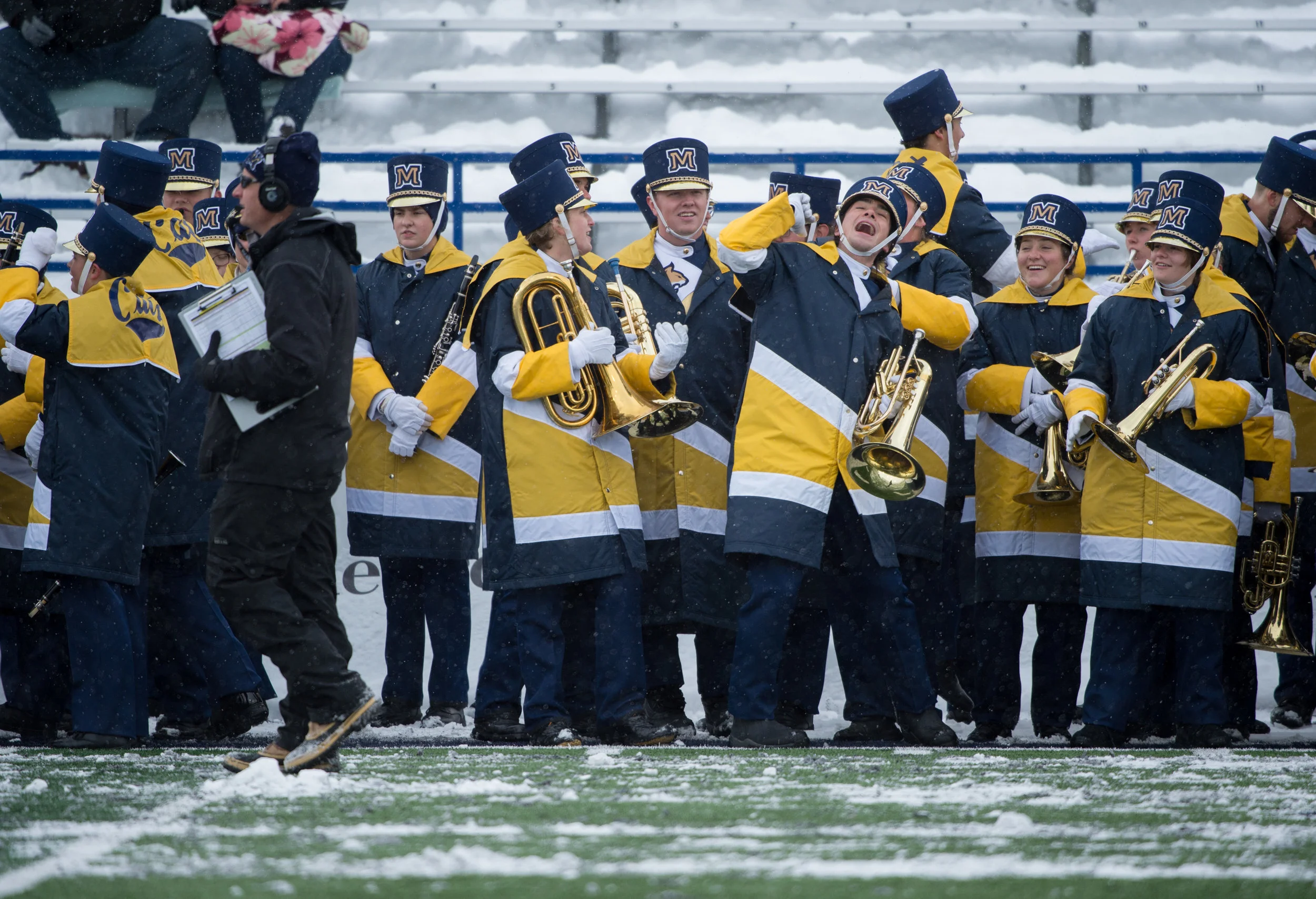 Spirit of the West members dance during pregame prior to their pregame performance during a football game in Bozeman, Mont. Saturday, Nov. 04, 2017.